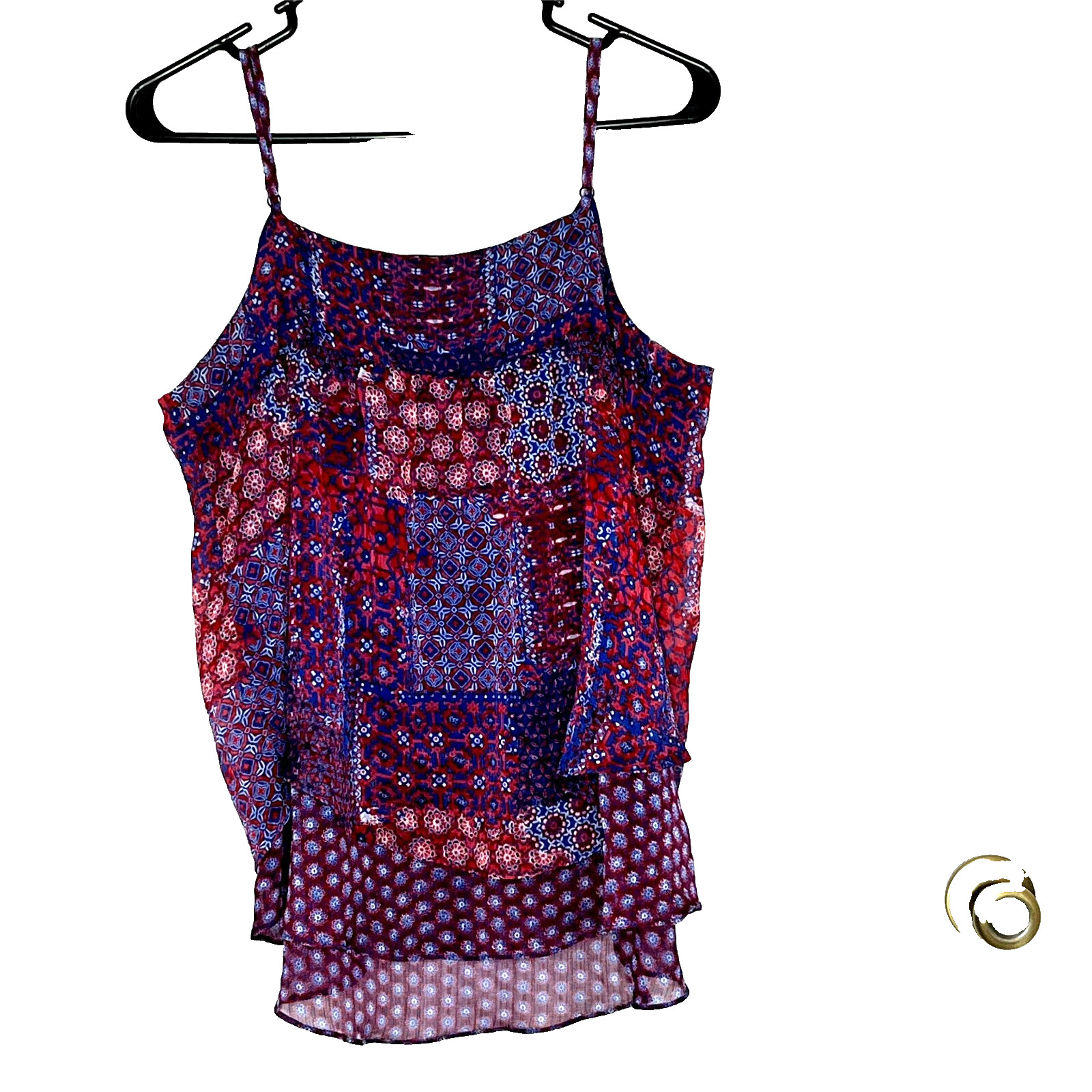 Faded Glory Babydoll Top sz L Y2K Sheer Tiered Boho Romantic Patchwork Beach