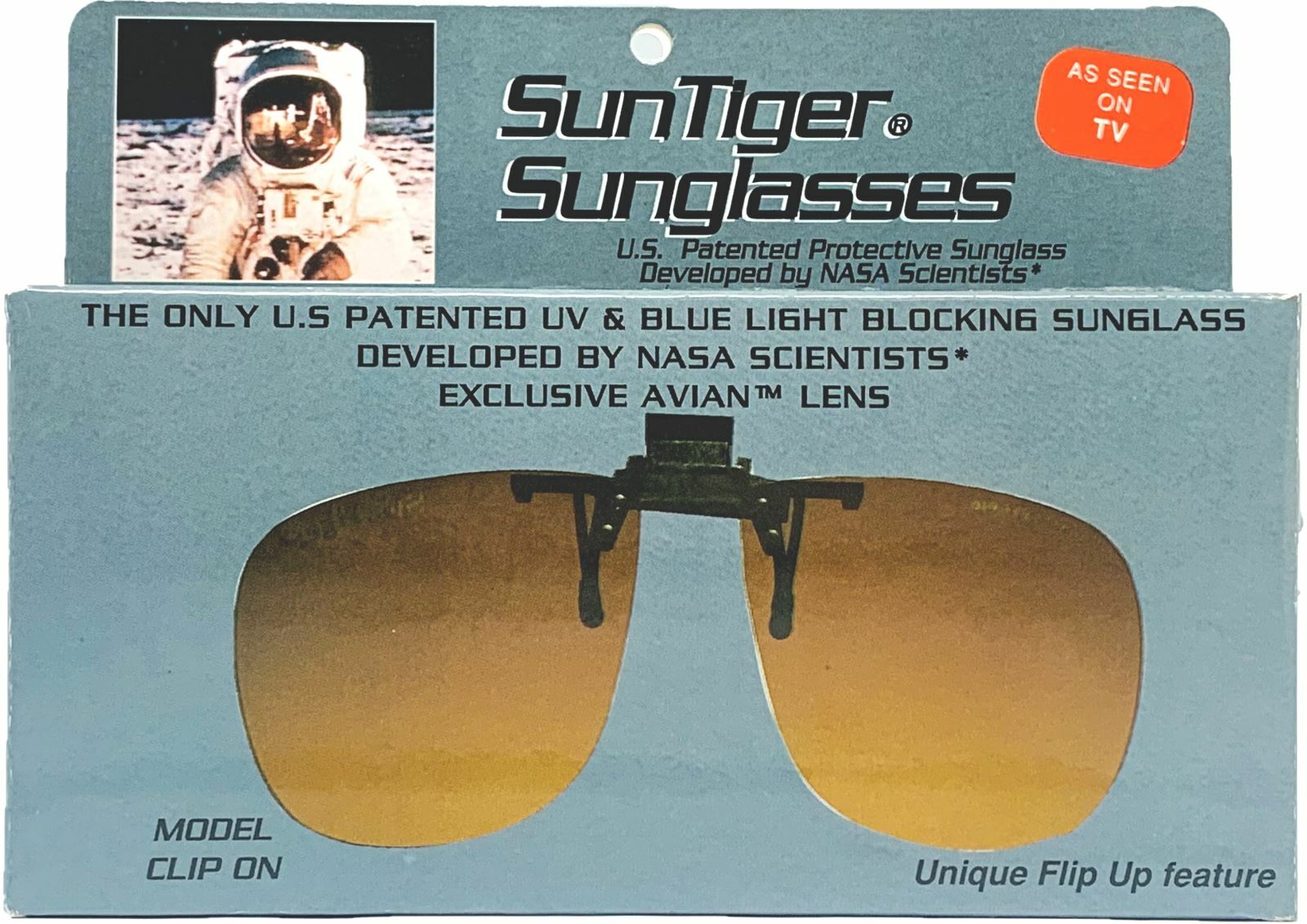 Original Vintage SunTiger Clip On Flip Up Sunglasses Patented Avian Orange Lens