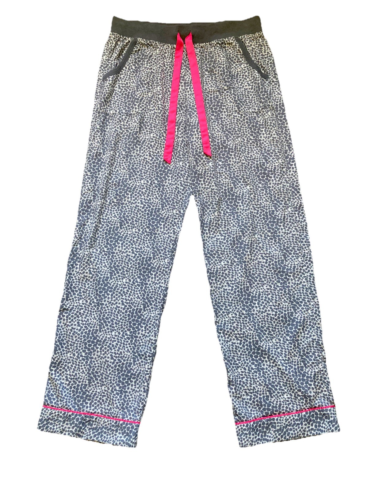 Victoria Secret Gray Animal Print Hot Pink Pajama Pants S Small Lounge Leopard