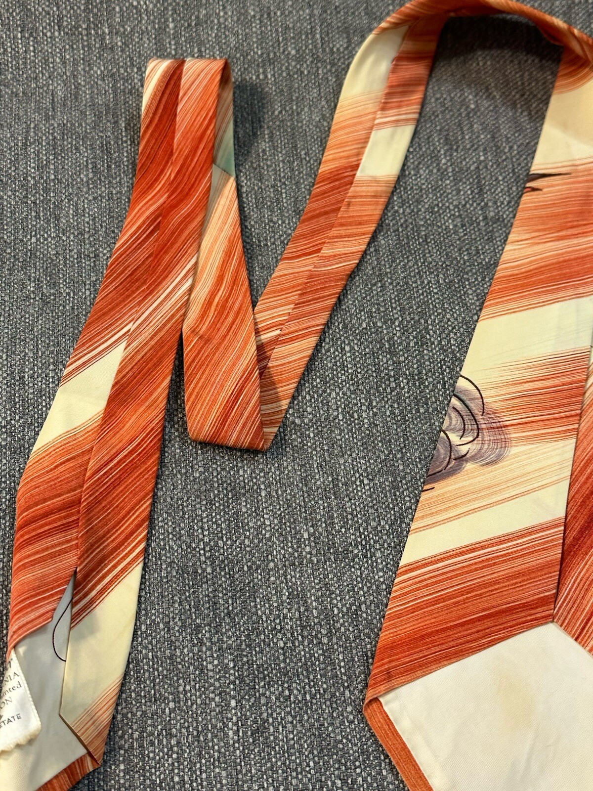 Vintage Tie Hand Painted Art Deco Brush Strokes Orange Fish Nautical Rockabilly
