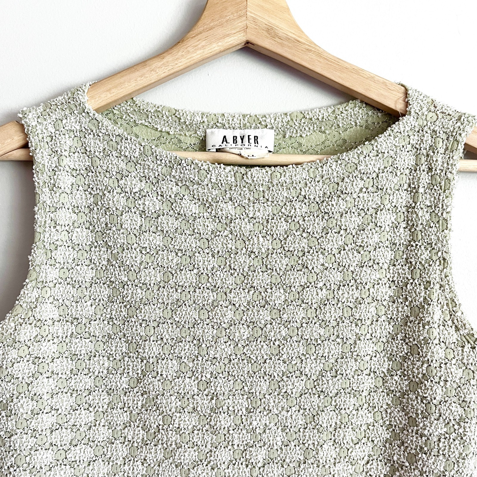 VTG A. Byer Top Size Large Y2K Green White Geometric Slinky Knit Fairycore Boho