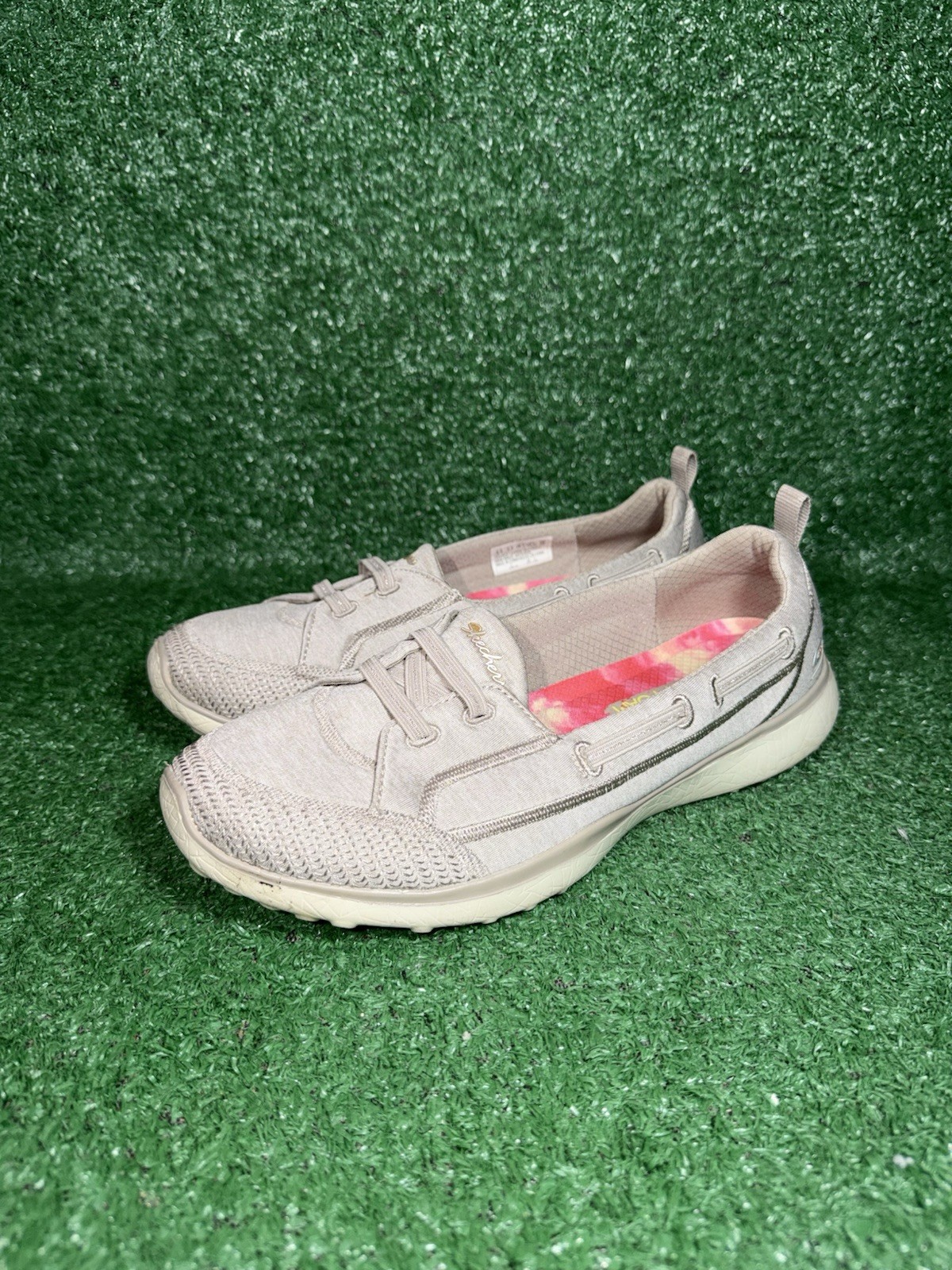 Skechers Womens 8.5 Microburst Topnotch Beige Comfort Shoes Walking Sneakers