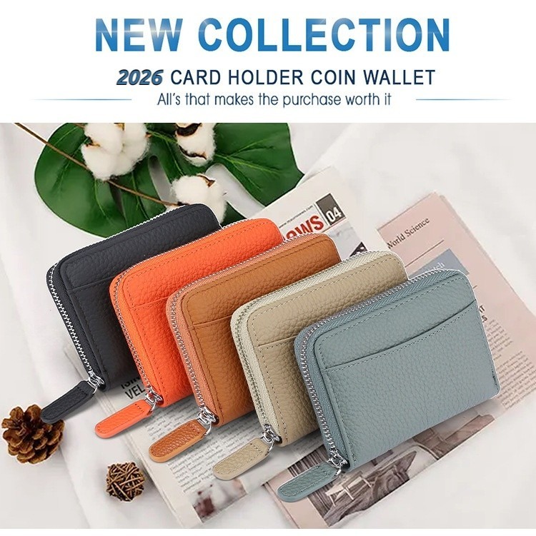 Accordion Style Leather Card Holder RFID Anti-Theft Card Case Coin Change Purse