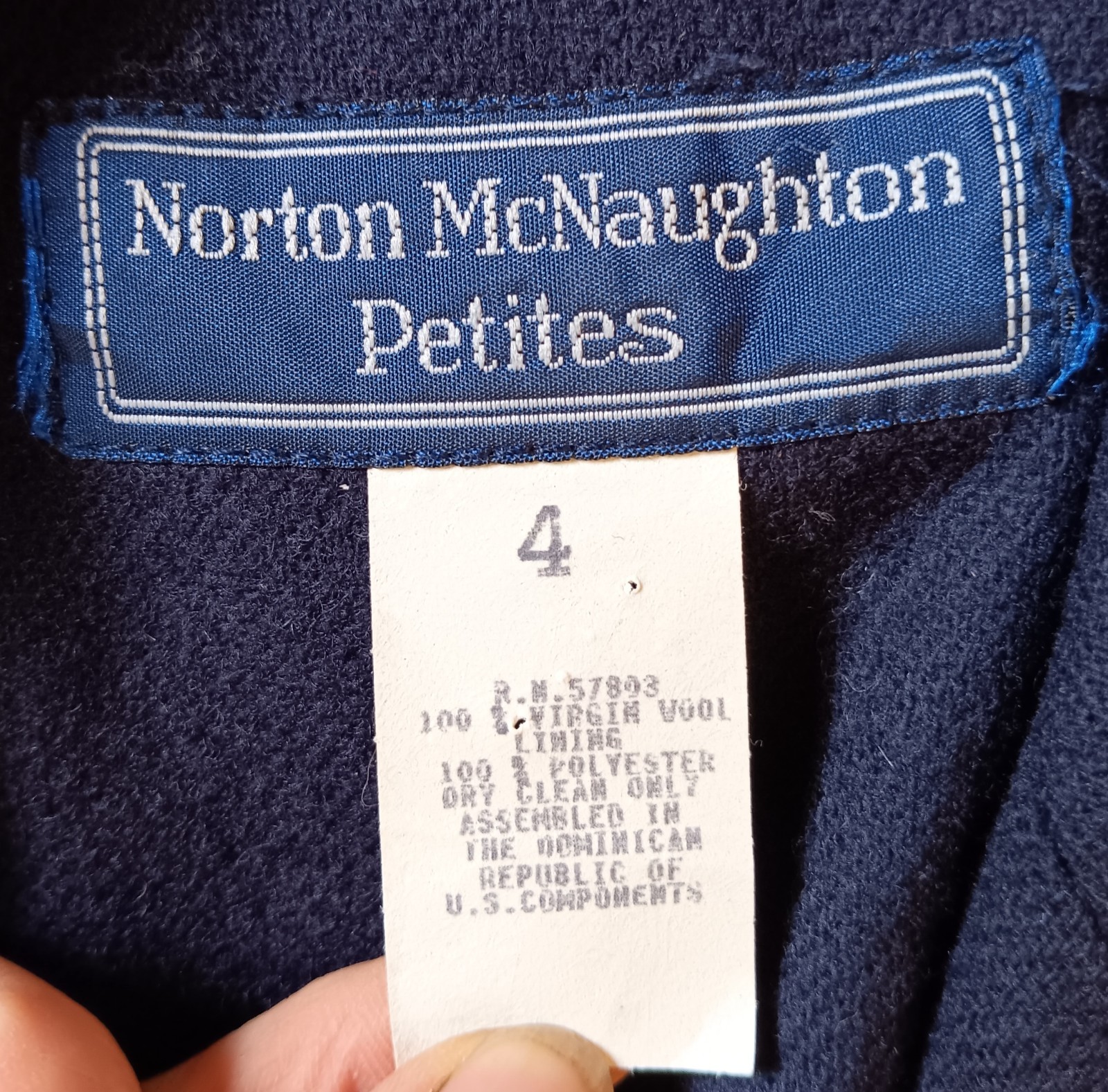 100% Wool Blazer Vintage Norton McNaughton Petites Women’s 4 Navy