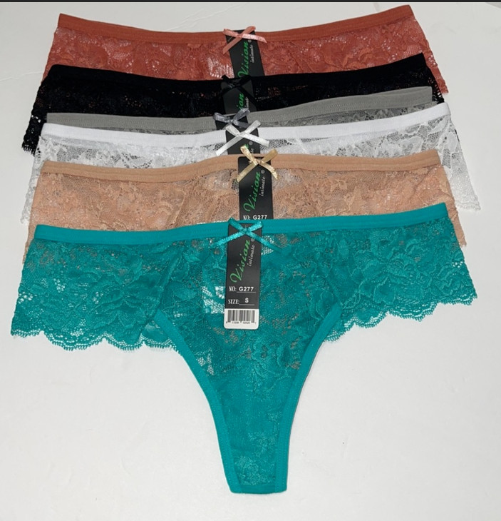 6 PACK SEXY WOMEN LACE THONG V-STRING TANGAS UNDERWEAR VISION BRAND