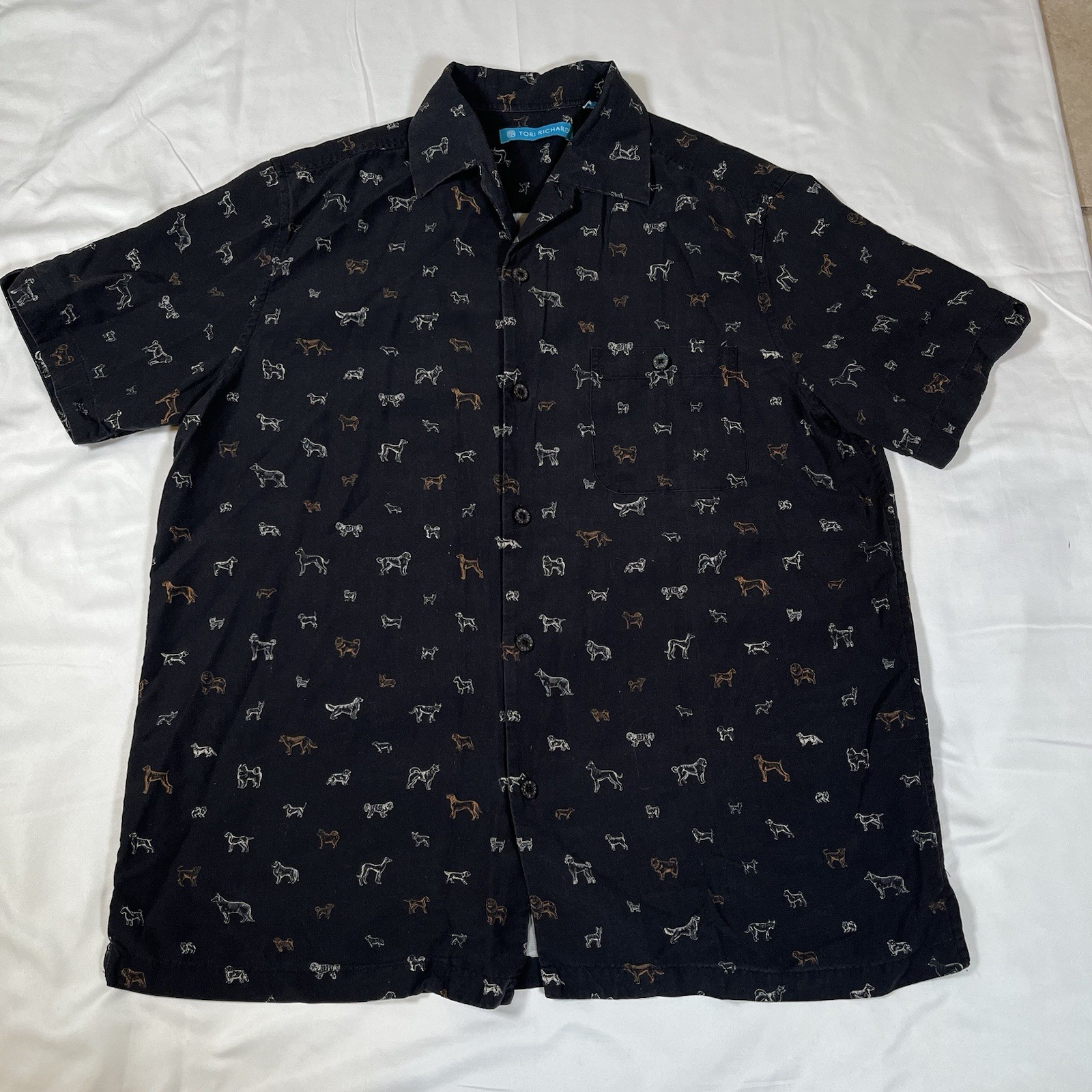 Tori Richard Mens XS All Over Dog Print Button Up Shirt Silk