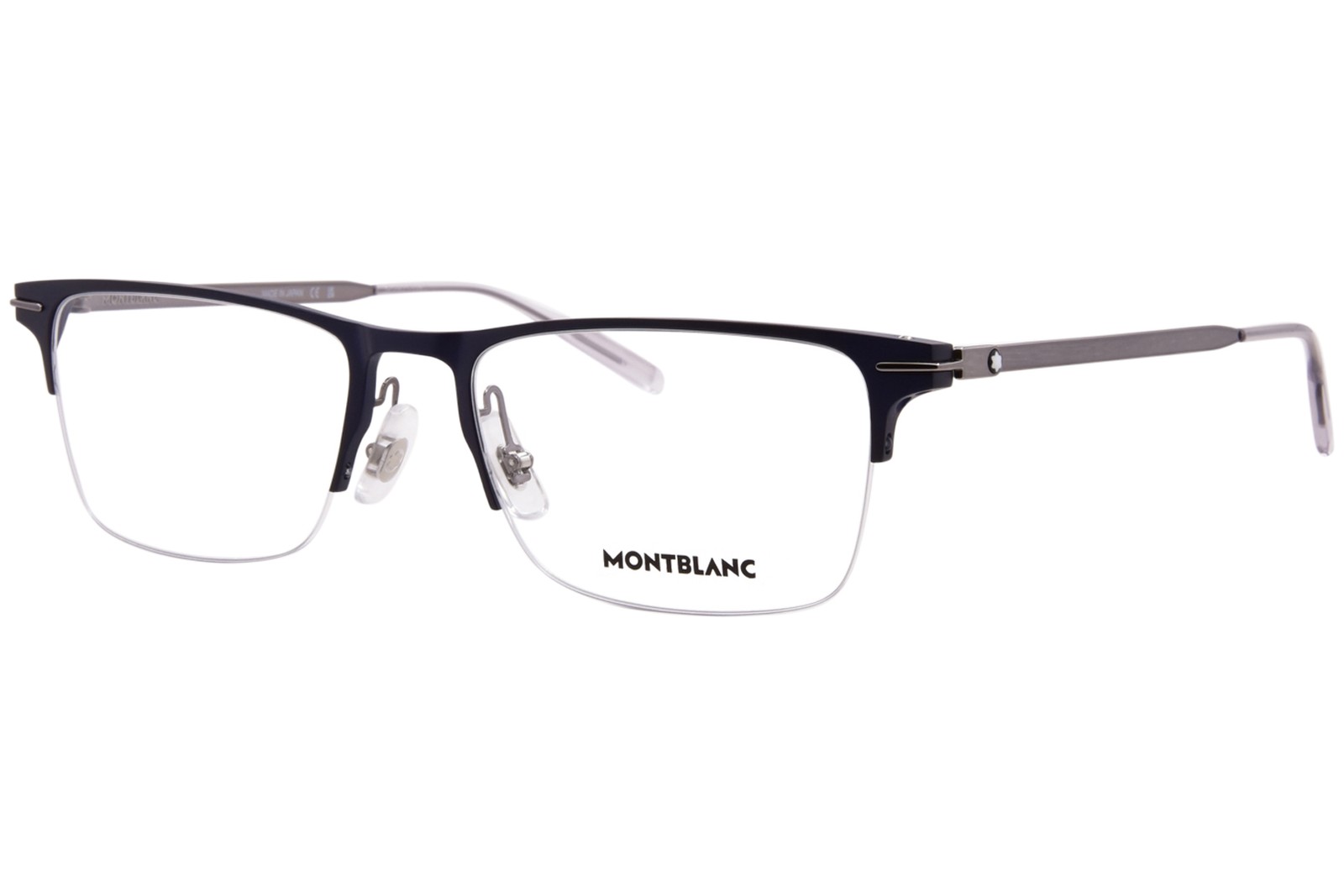 Mont Blanc MB0468O 003 Eyeglasses Frame Men’s Blue Ruthenium Semi Rim 55mm