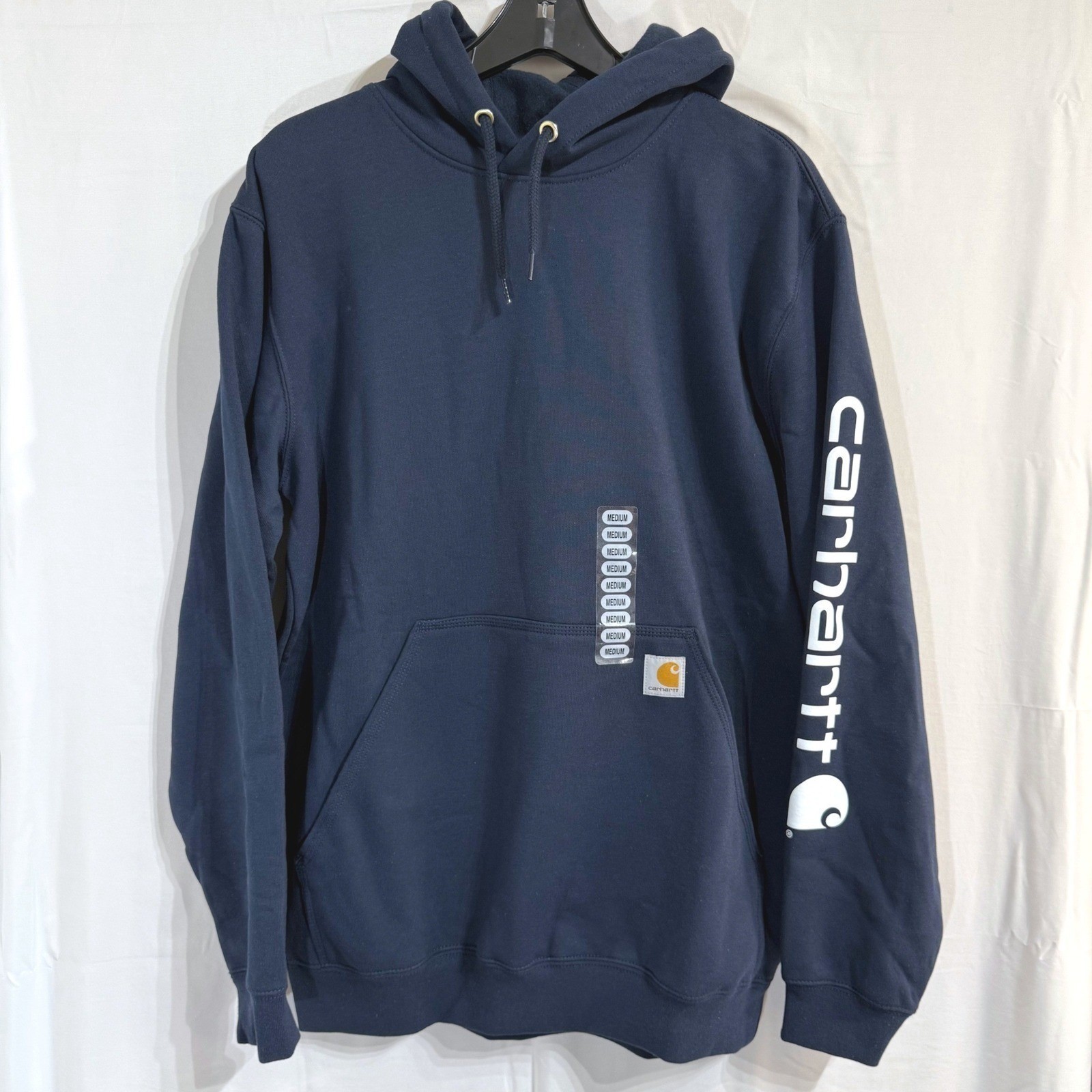 NWT! Carhartt Hoodie Mens Medium Navy Loose Fit Midweight Logo Sleeve K288