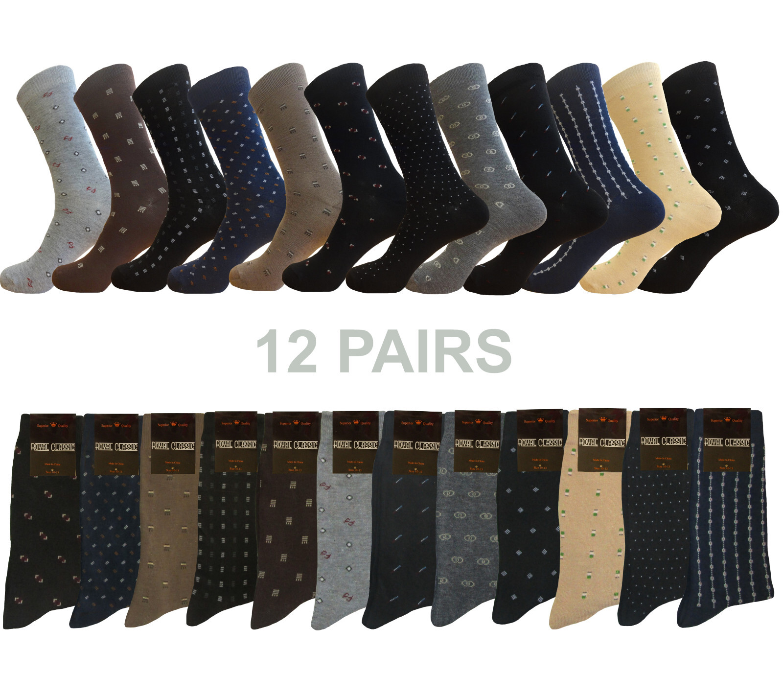 6-12 Pk COTTON Men’s Dress Socks Multi design TRUE TO SIZE 10-13 Multicolor