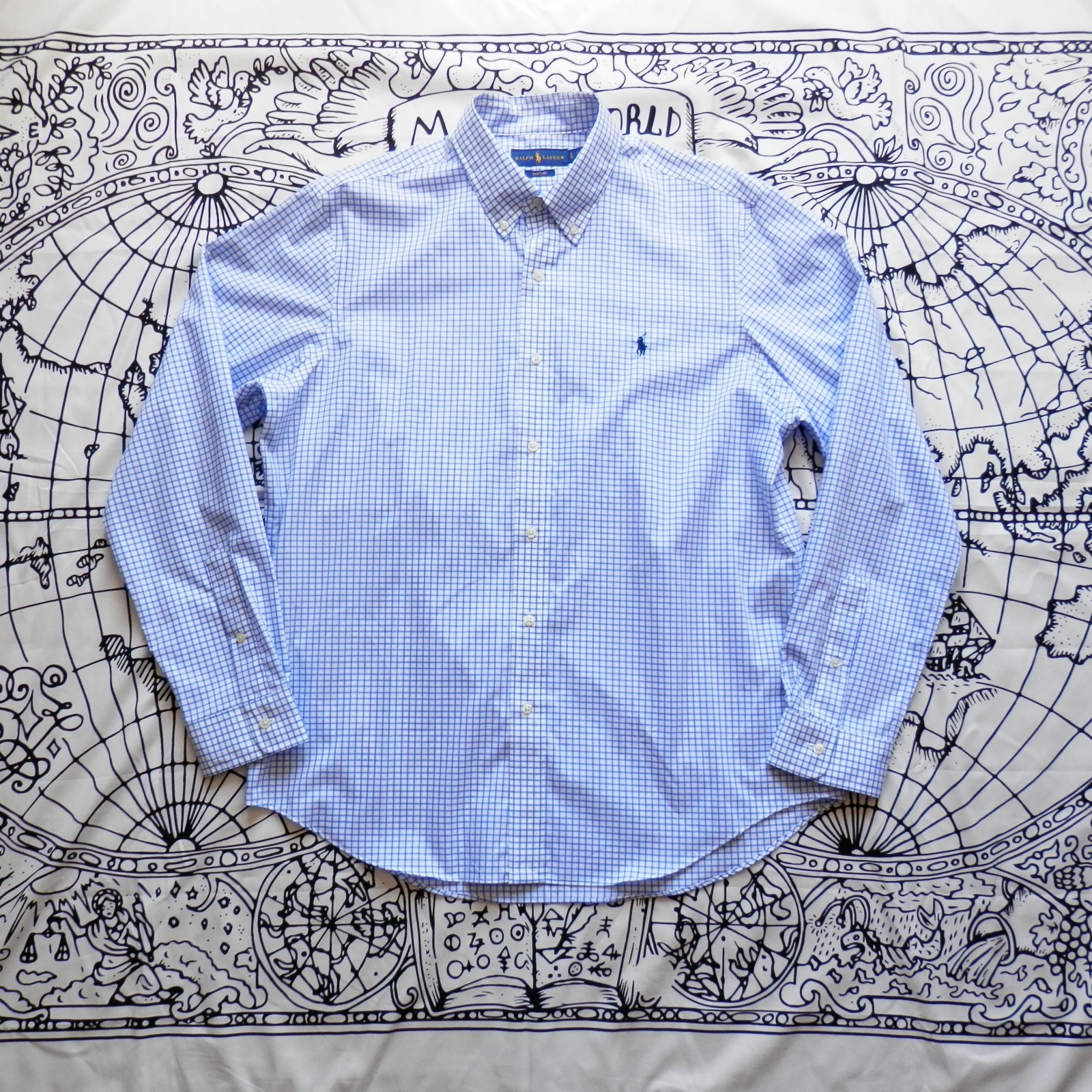 Polo Ralph Lauren Men’s‎ Blue White Gingham Check Oxford Dress Shirt, Size L