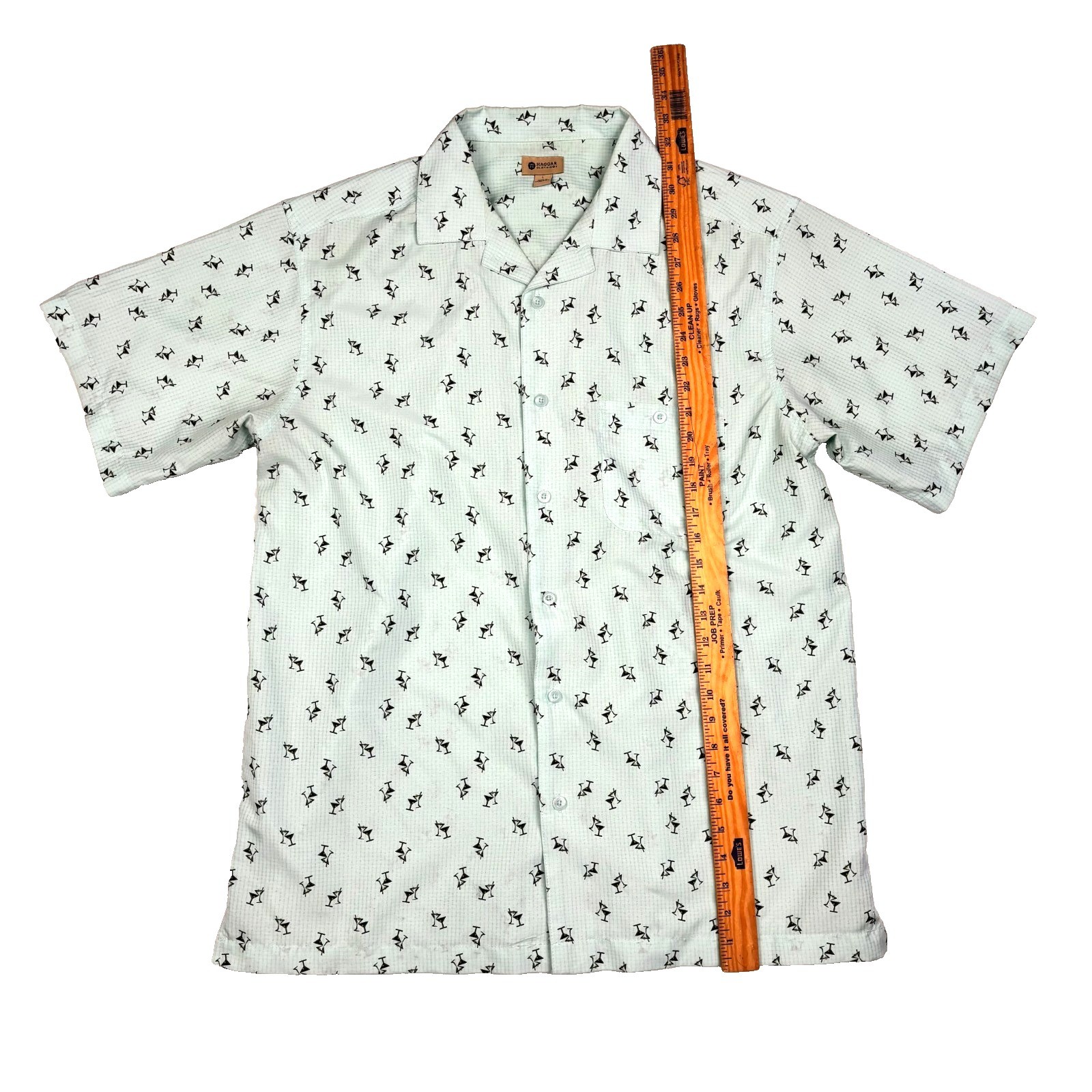 Haggar Martini Print Button Up Short Sleeve Shirt Men’s Size Large