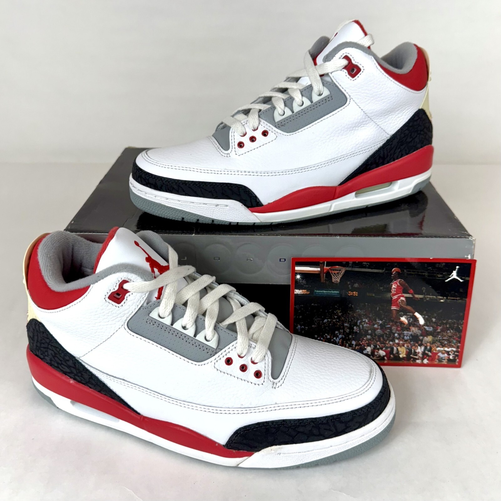 New Size 10 Air Jordan 3 Retro Fire Red 2007 White Red Cement Grey 136064-161