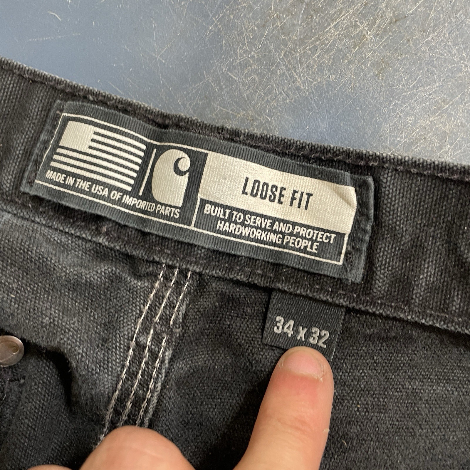 Carhartt Black Double Knee Canvas Pants Mens 34×32 (fit 32×31) B01 BLK USA Made