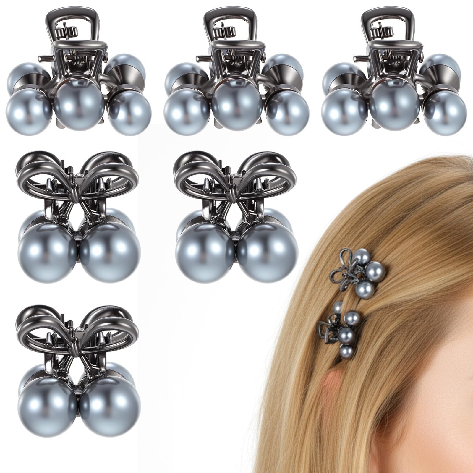 6 Pcs Small Hair Clips For Women, Cute Mini Pearl 1 Count (Pack of 1), Silver