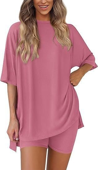 WOMEN Casual Lounge Set Solid Color T-Shirt and Shorts 2 Piece Tracksuit S-3XL