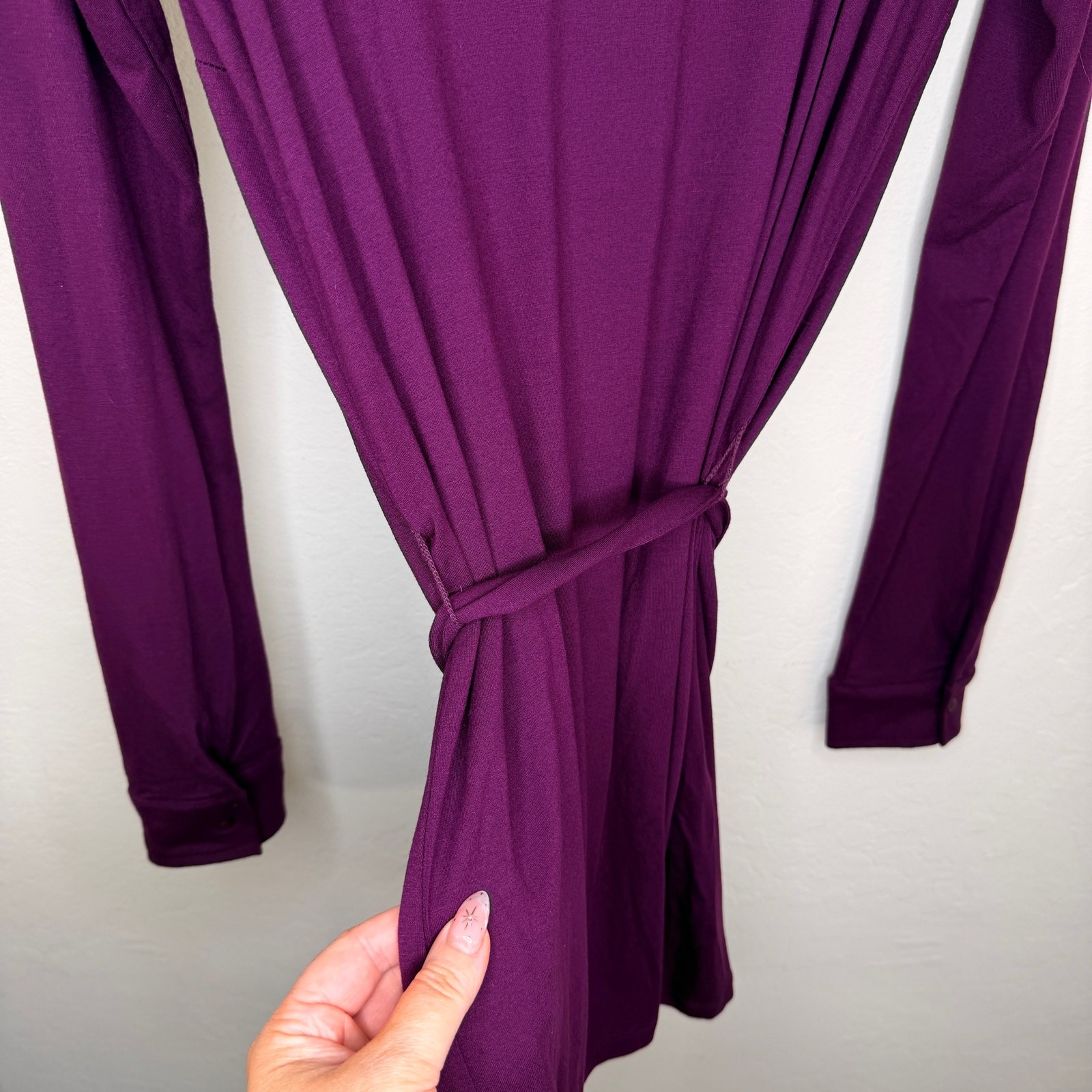 NWT Long Tall Sally Button Down Purple Belted Tie Waist T Shirt Tunic Mini Dress