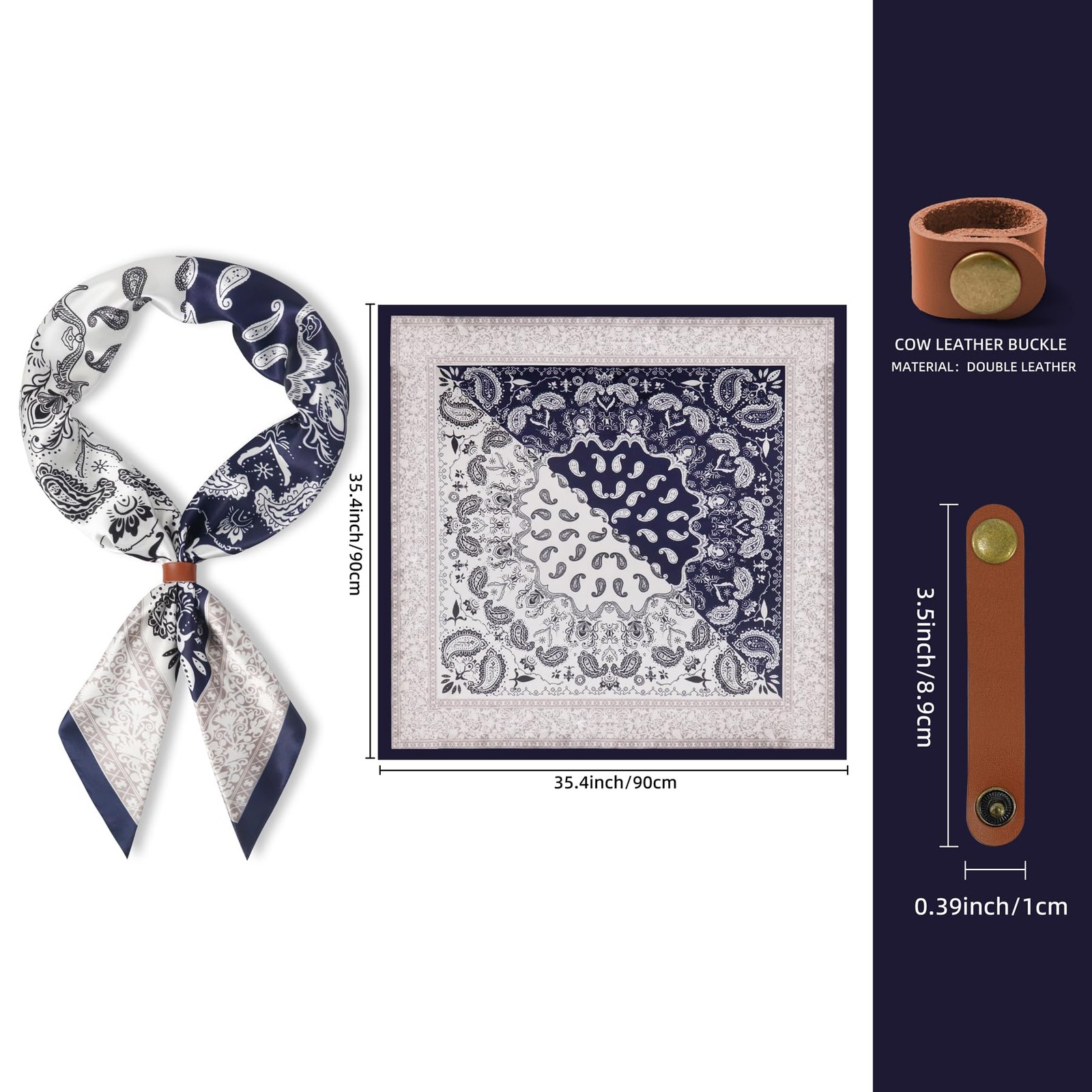 35 Inch Wild Rag Cowboy Bandana Scarves for Men, Large Neckerchief Silk Feel …