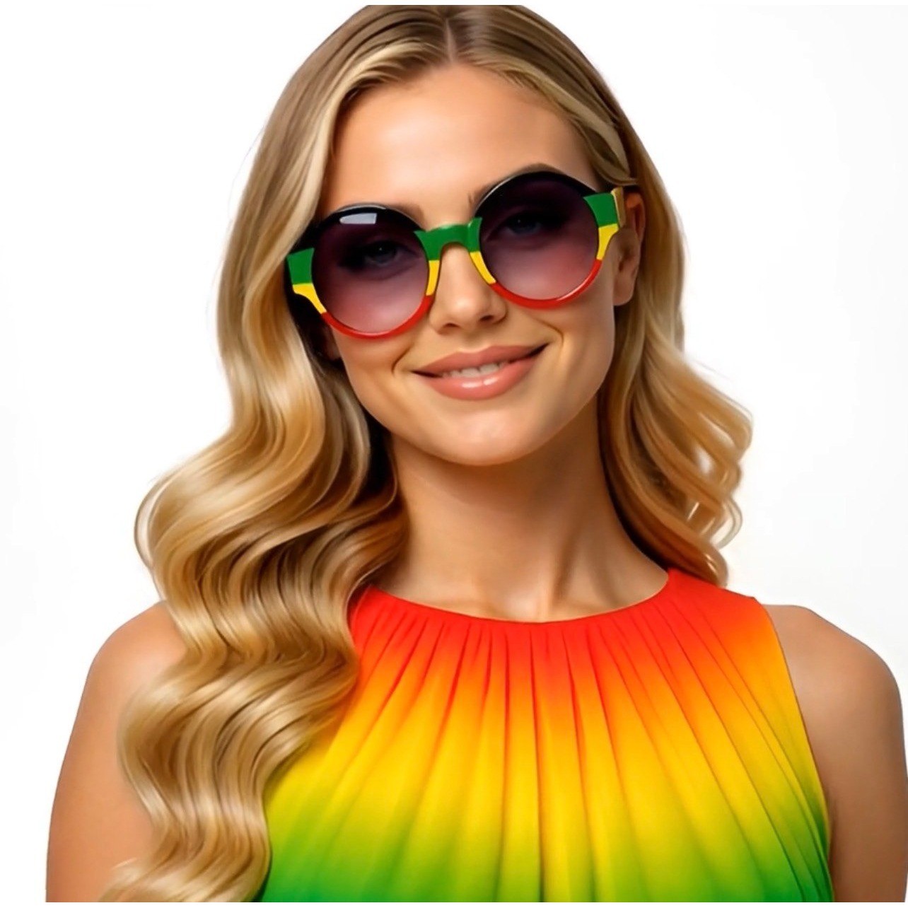 Rasta Sunglasses Round Frame Reggae Colors Funky Fashion Shades Women Retro New
