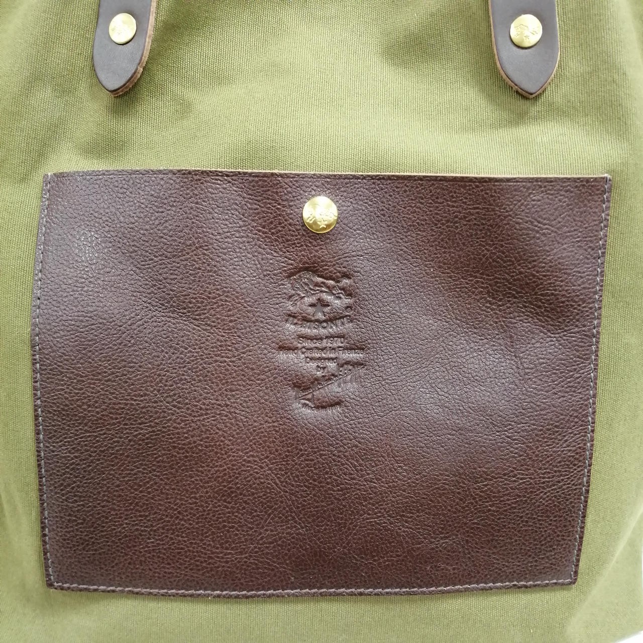 IL BISONTE Khaki Brown Pocket Canvas Tote Bag 10.6 inch