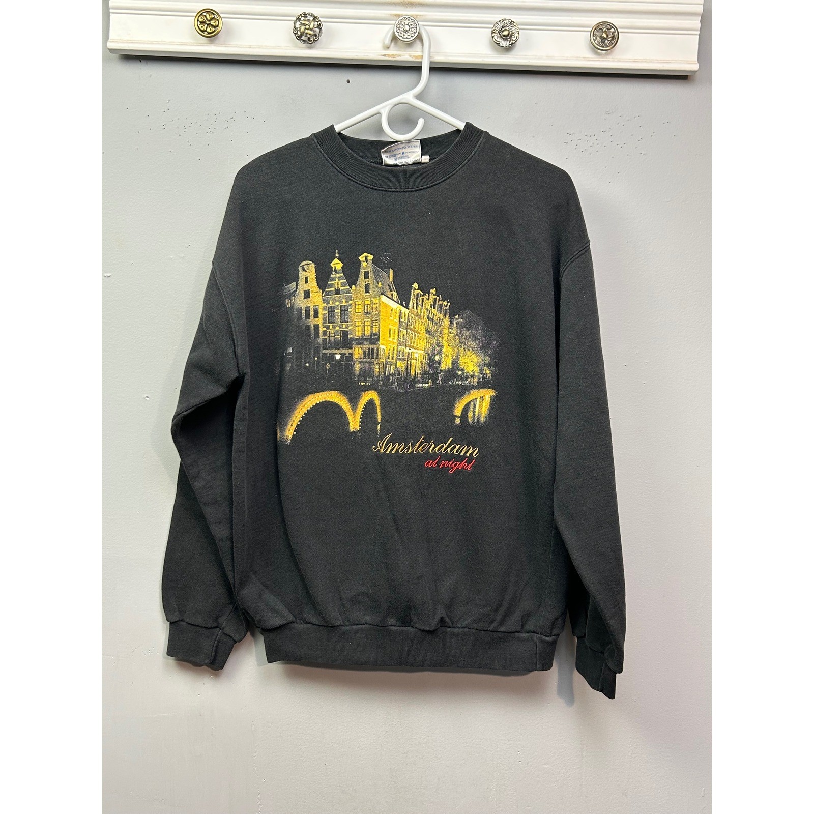 Holland Fashion Amsterdam Alright Graphic Sweatshirt Womens Medium Black Vintage
