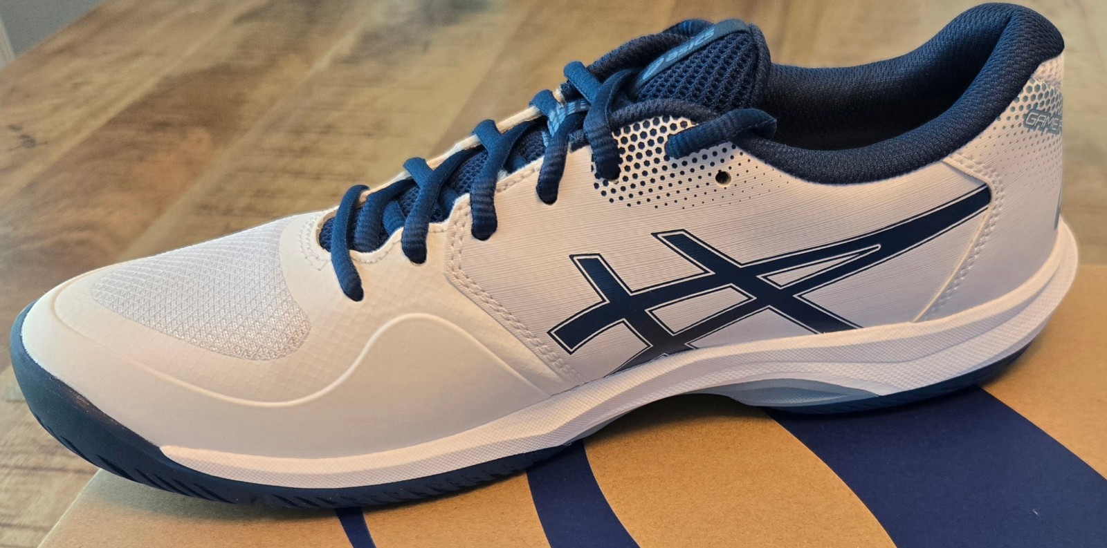 ASICS Game FF Pickleball Men’s Size 9 White/Twilight Blue 1041A488-101, DS USA