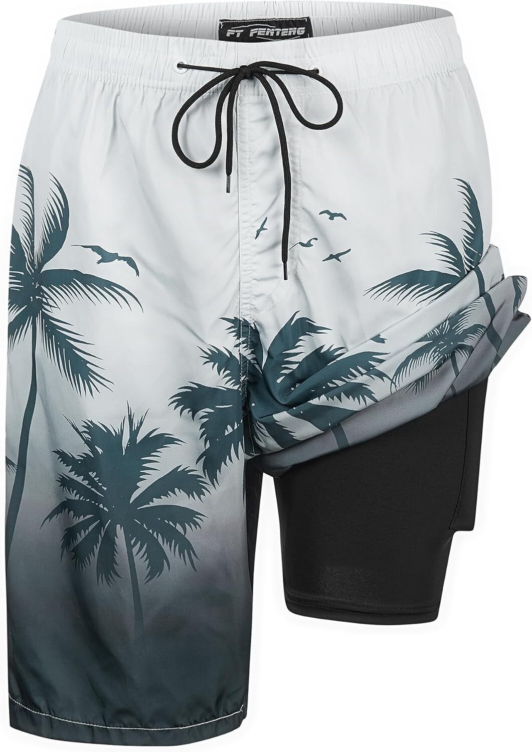Men’s Quick Dry 2-in-1 Swim Trunks with Compression Liner Zipper Pockets Stretch