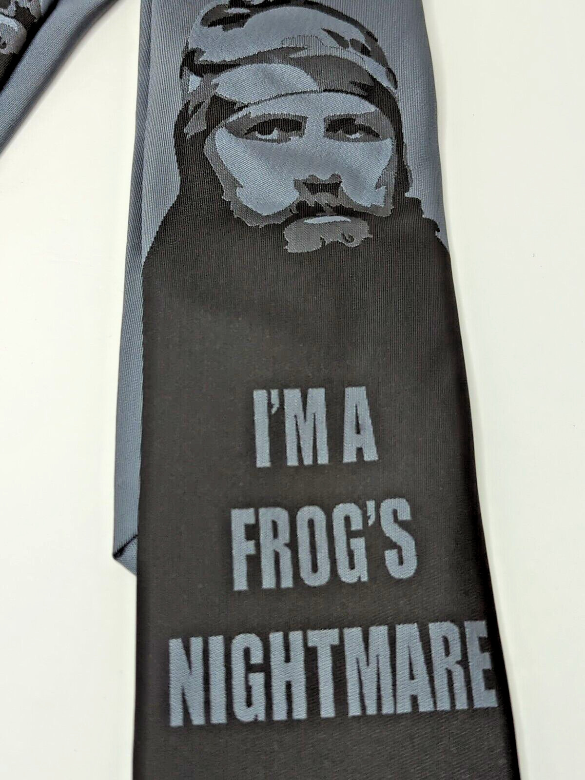Duck Dynasty Jase Robertson I’m a Frog’s Nightmare Neck Tie Gray Black Pointed