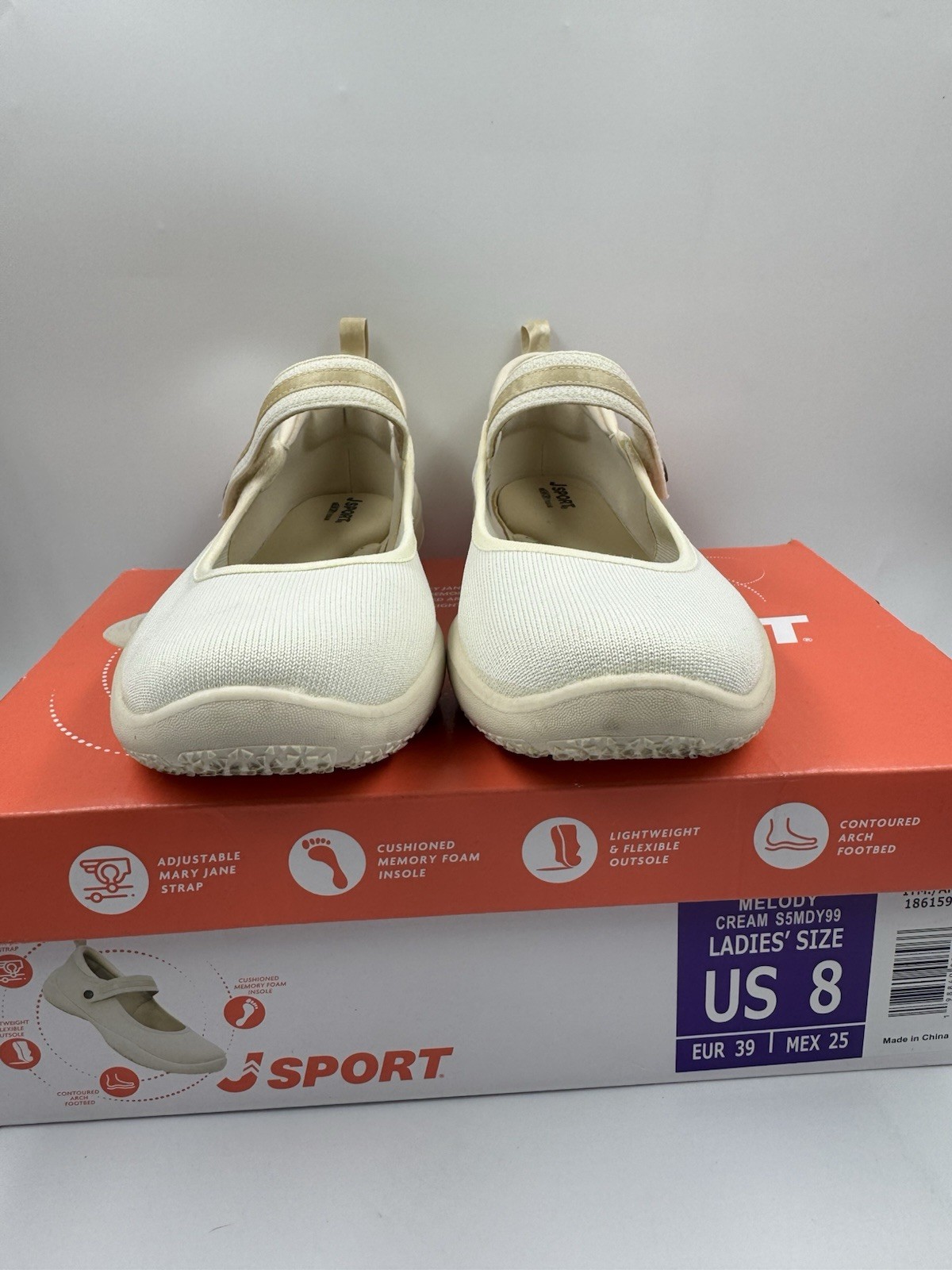 Jsport Womens Shoes Beige Mary Jane Memory Foam Contoured Arch Lightweight 8