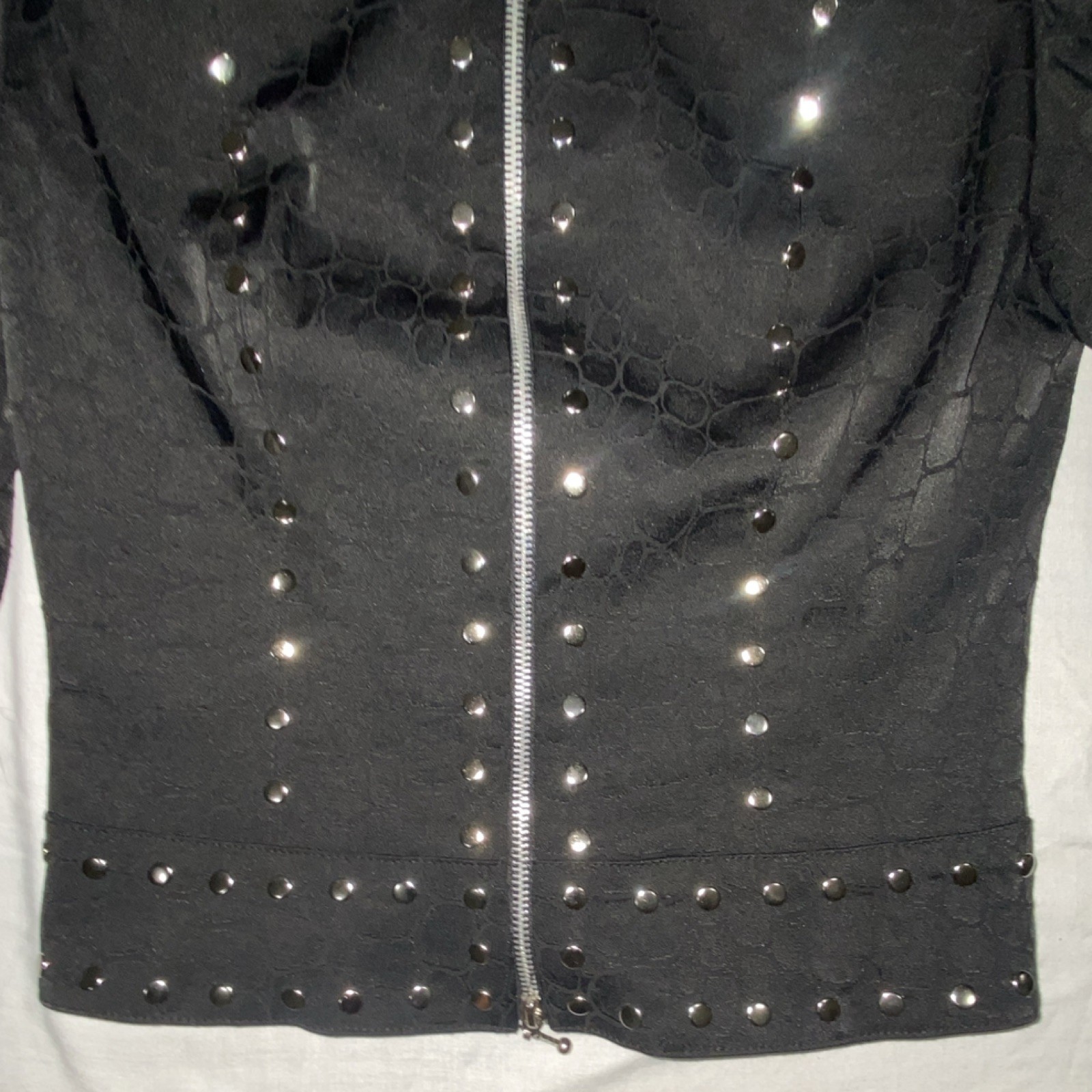 Alberto Makali Black Studded Full Zip Animal Print Biker Jacket Women’s 6
