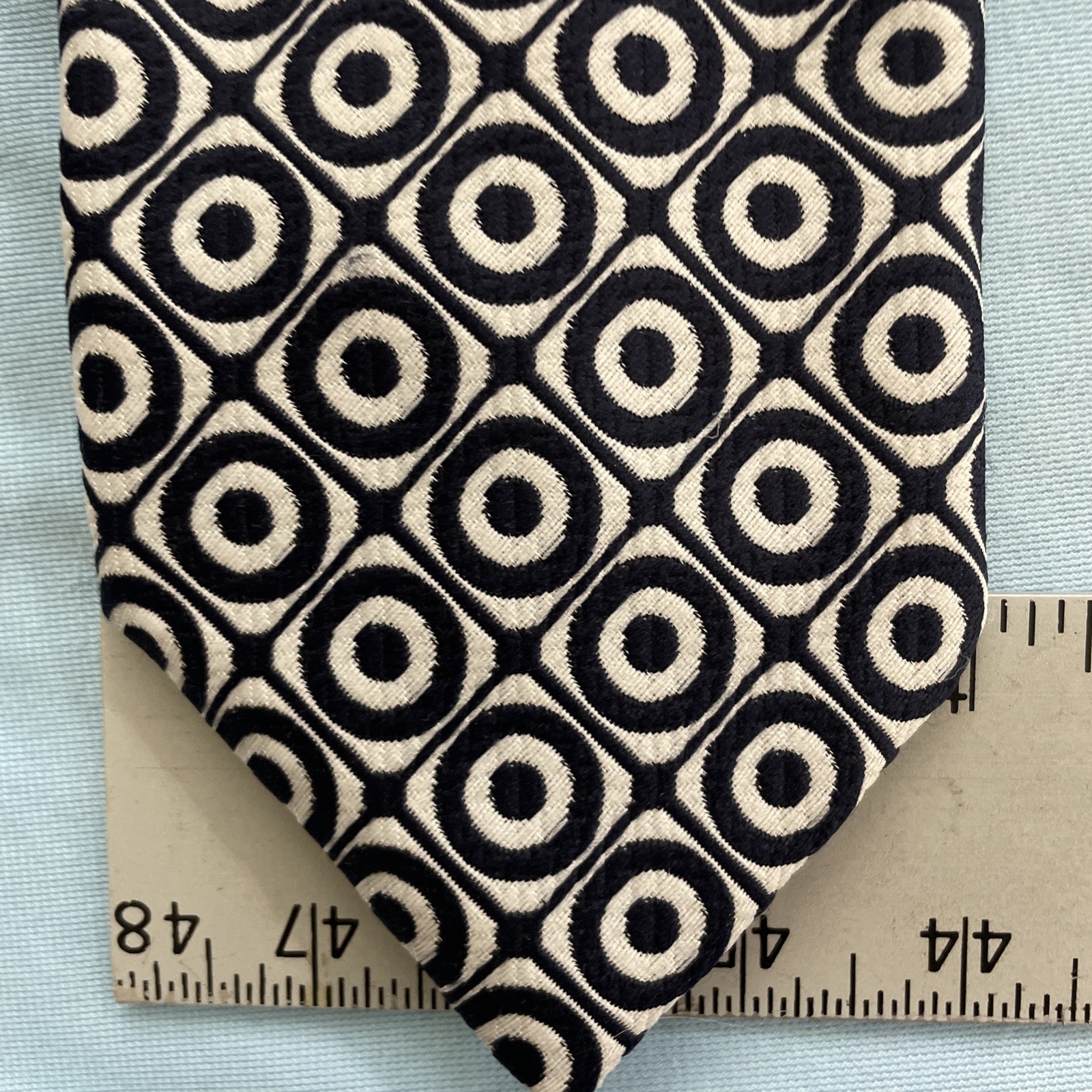 Commodore Trevira Atomic MCM Tie Geometry Circles Blue Wide Vtg 60s Necktie 4×51