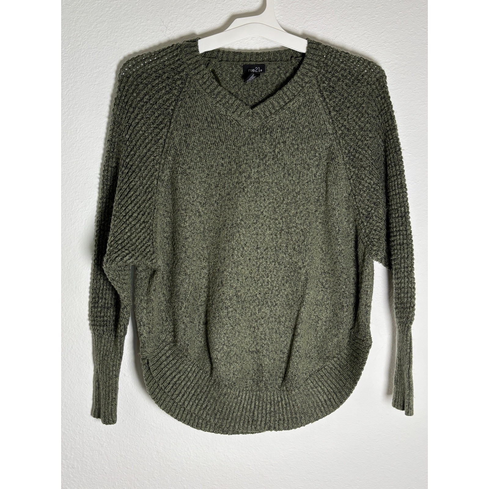 Rue21 Womens Olive Green Marl V-Neck Dolman Sleeve Knit Sweater XS