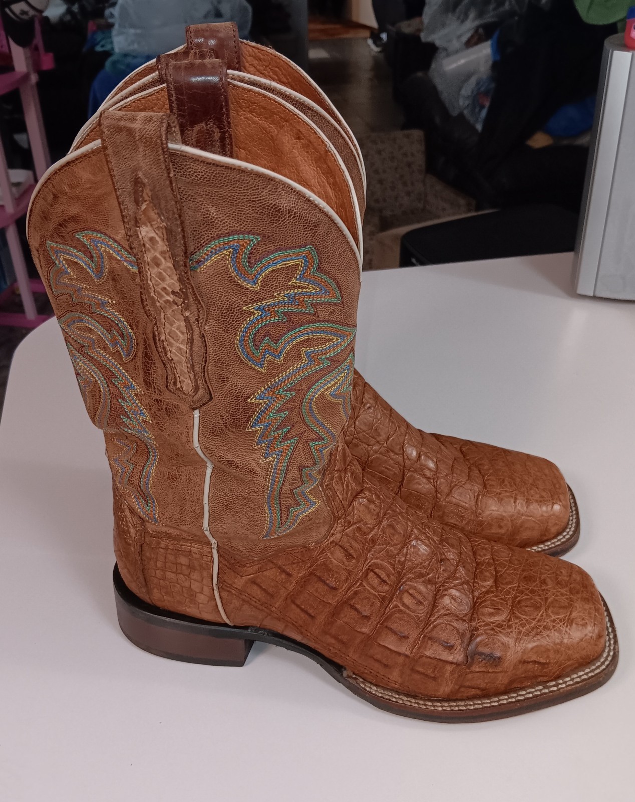 Dan Post Men’s Denver Cognac Caiman Cowboy Boots – Square Toe Size 8.5 EW DP3854