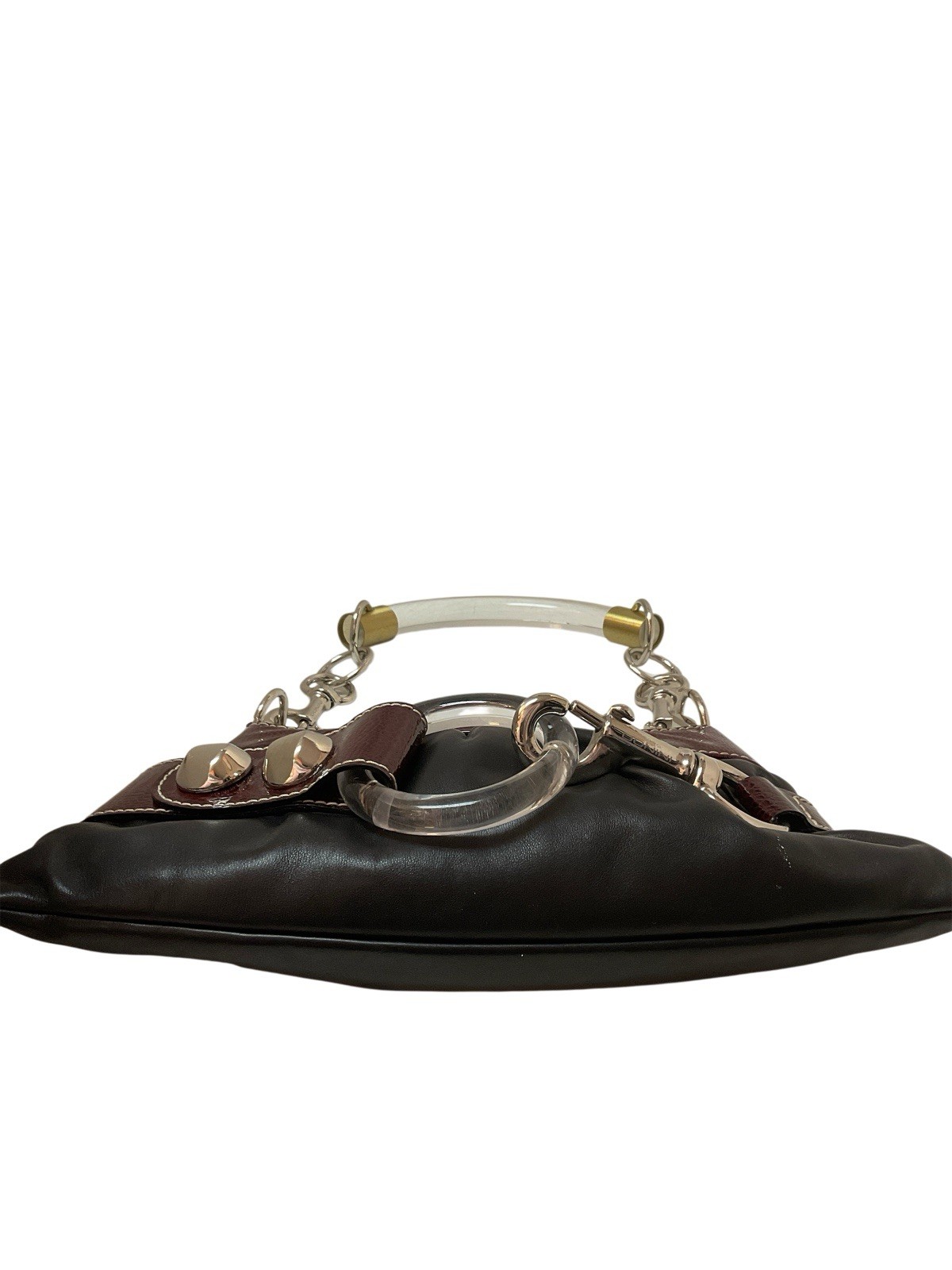 Donini Black W Brown Patent Leather Trim Bag