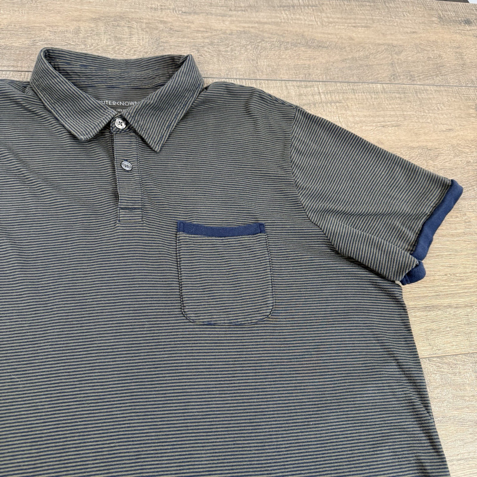 Outerknown Mens Pocket Polo Shirt Size (XL) Organic Cotton Striped Dark Gray B7