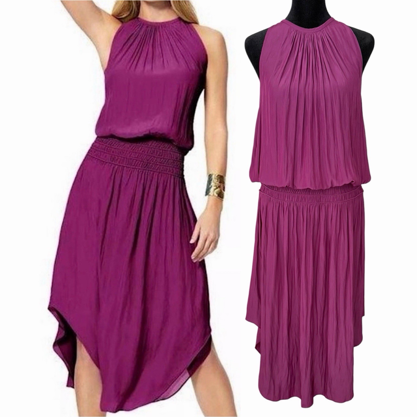 Ramy Brook Audrey Midi Dress Mulberry Smocked Flowy Whimsy Large NWT