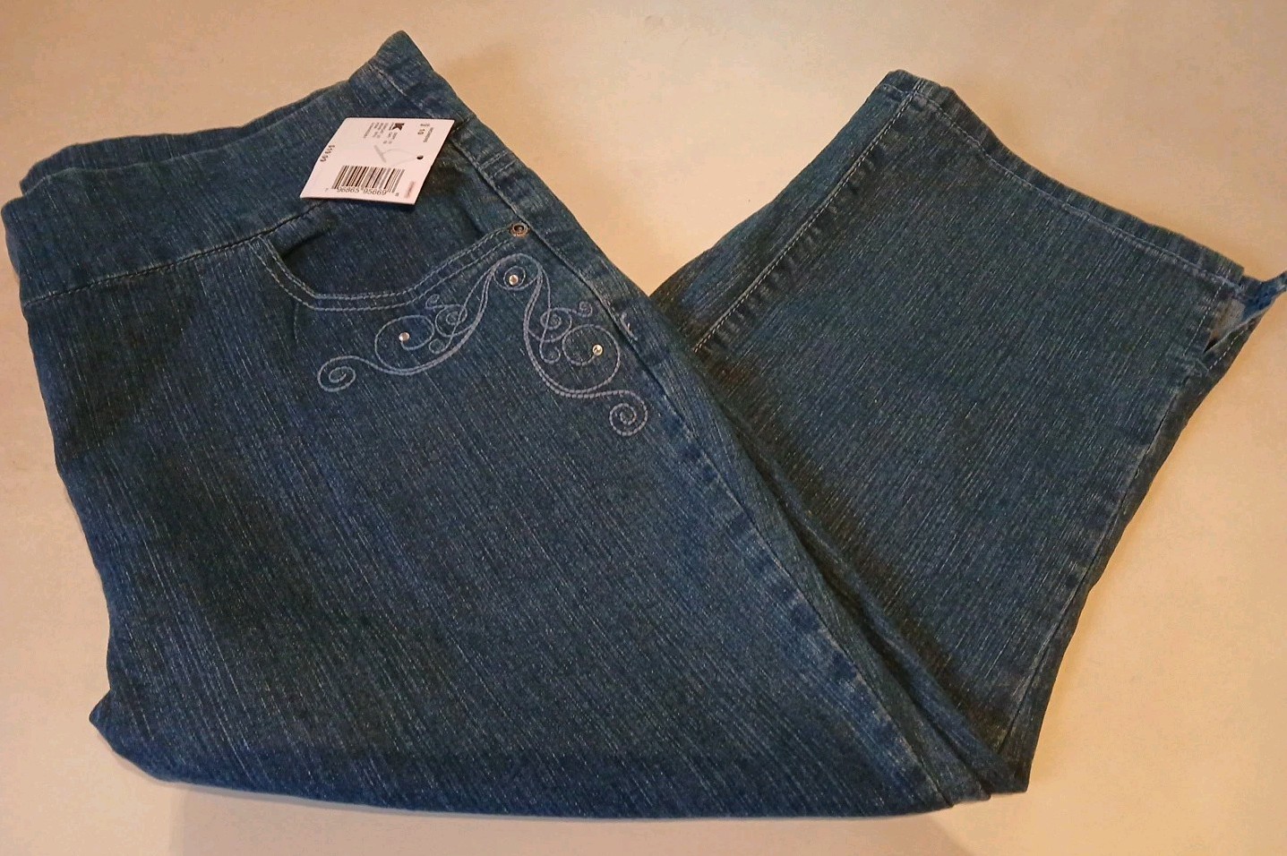 Basic Editions Womens Denim Pull On Crop Capri Pants Blue Wash Size 14