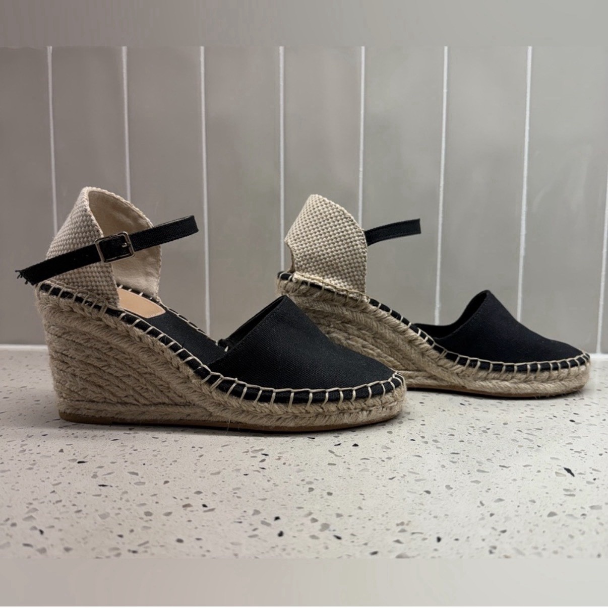H&M Espadrilles Black Sandals Ankle Strap Women’s 37 (7 US)