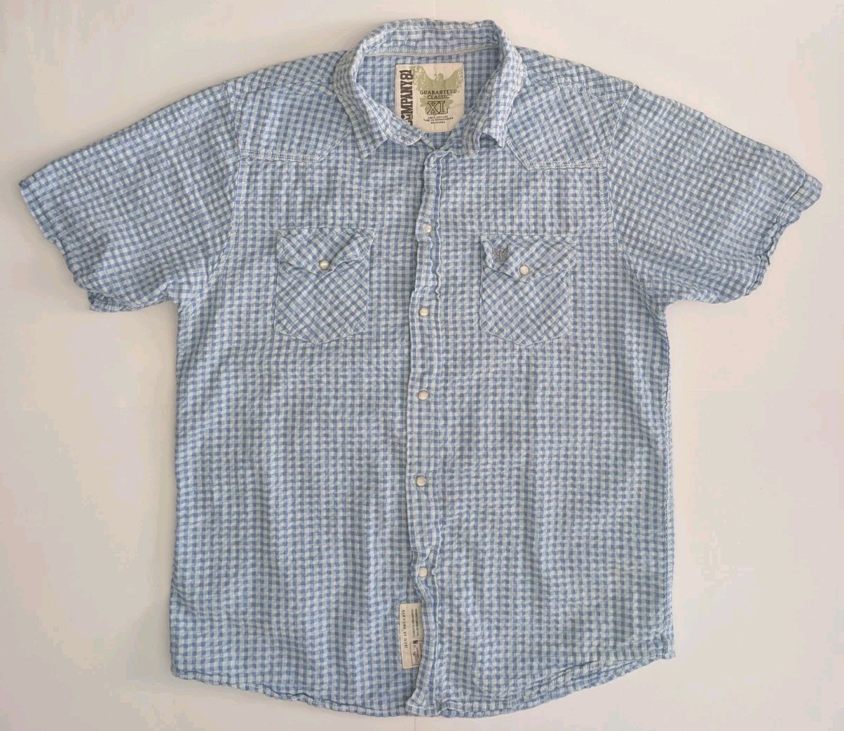 Bubble Gauze Gingham Check Pearl Snap Western Shirt XL Short Sleeve Company 81