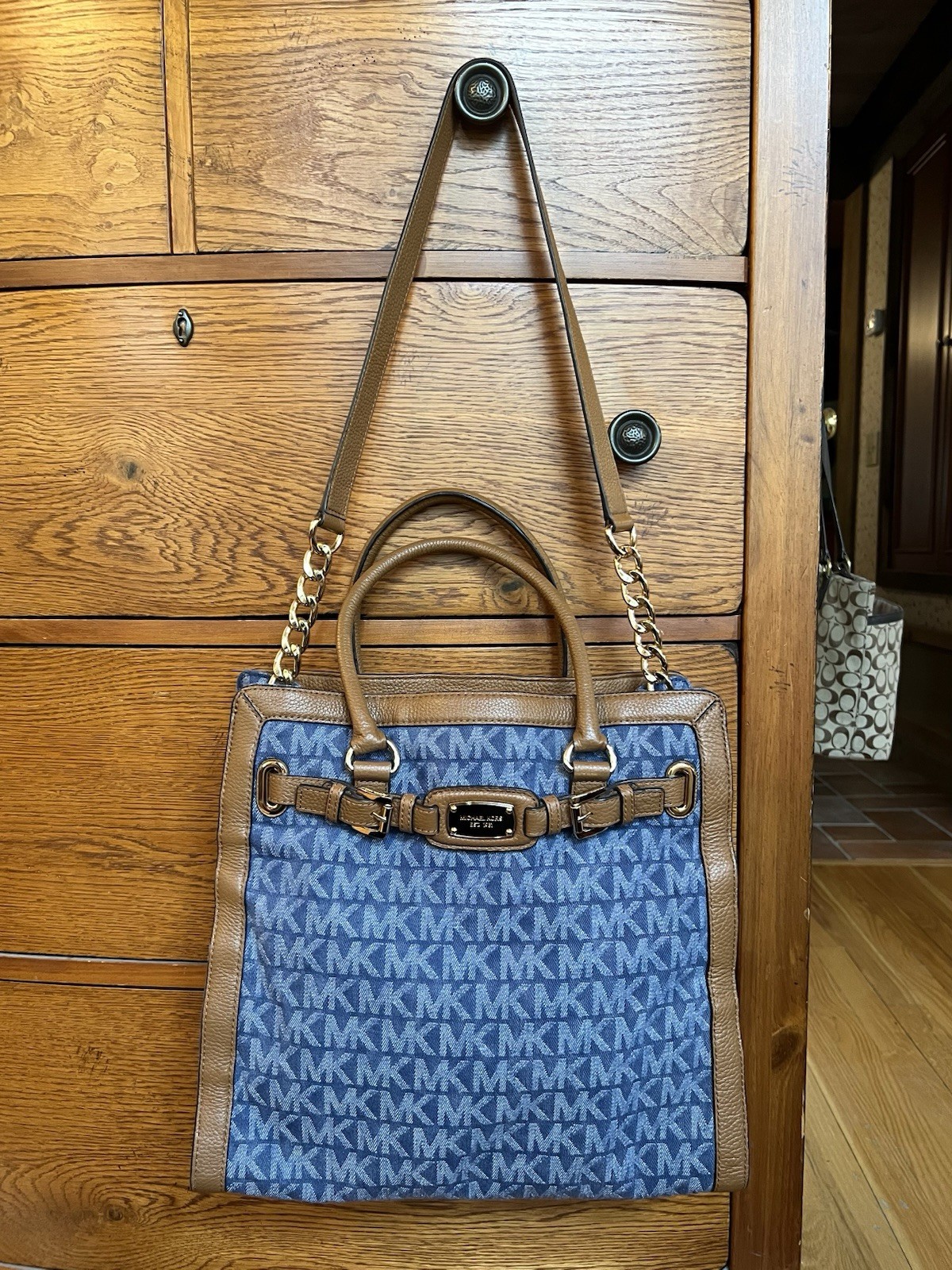 Michael Kors Large Hamilton Frame Out Monogram Denim Tote & Wallet Set