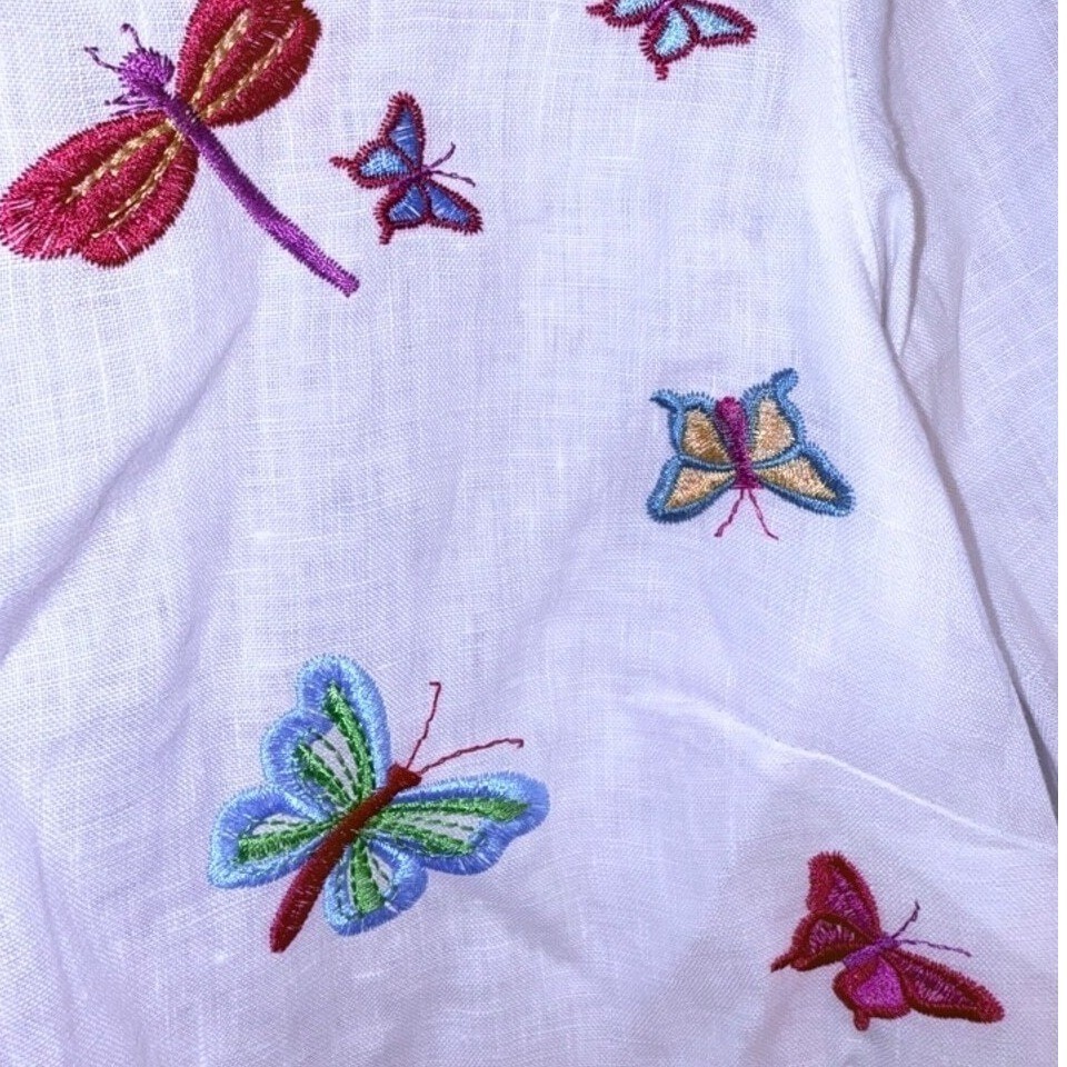 John Mark Petite Large White Linen Blend Butterfly Embroidery Tunic PL NWT