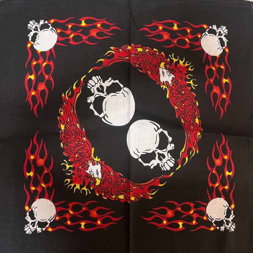 SKULL Design FLAMES BANDANA Head Wrap Neck Scarf Face Mask Halloween Biker