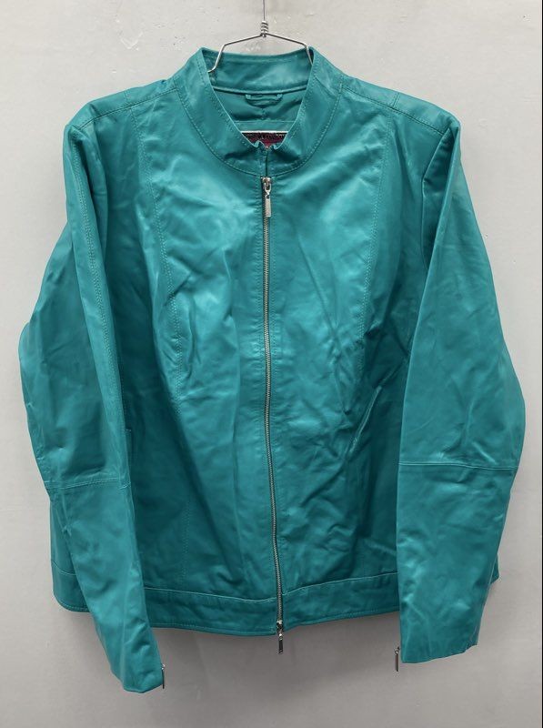 Jessica London Women’s Teal Leather Full Zip Stand Collar Jacket Plus Size 18