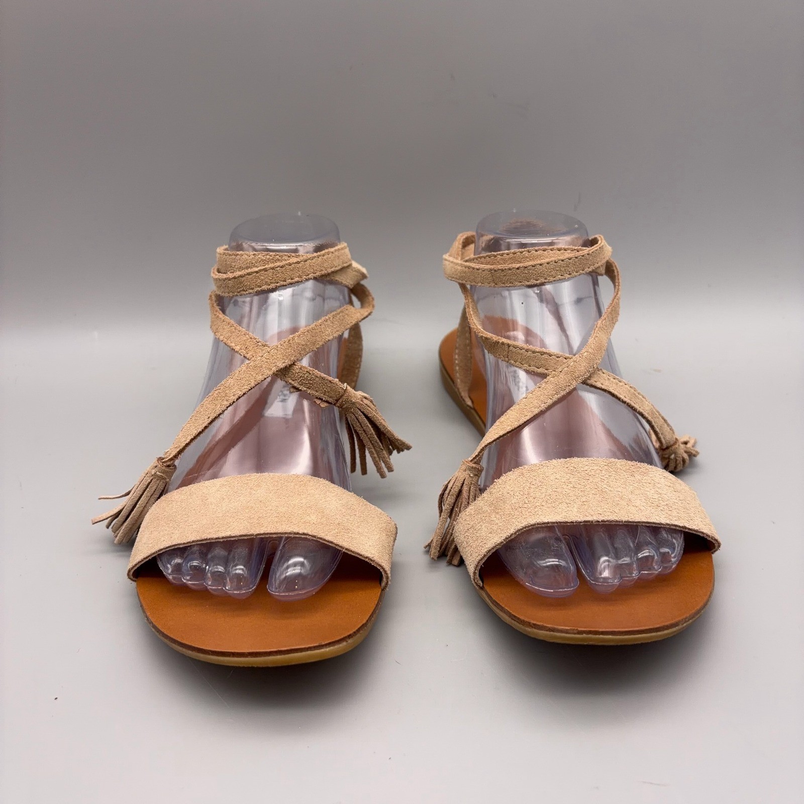 Steve Madden Sandals Women 11 Tan Tassel Ankle Wrap Boho Festival