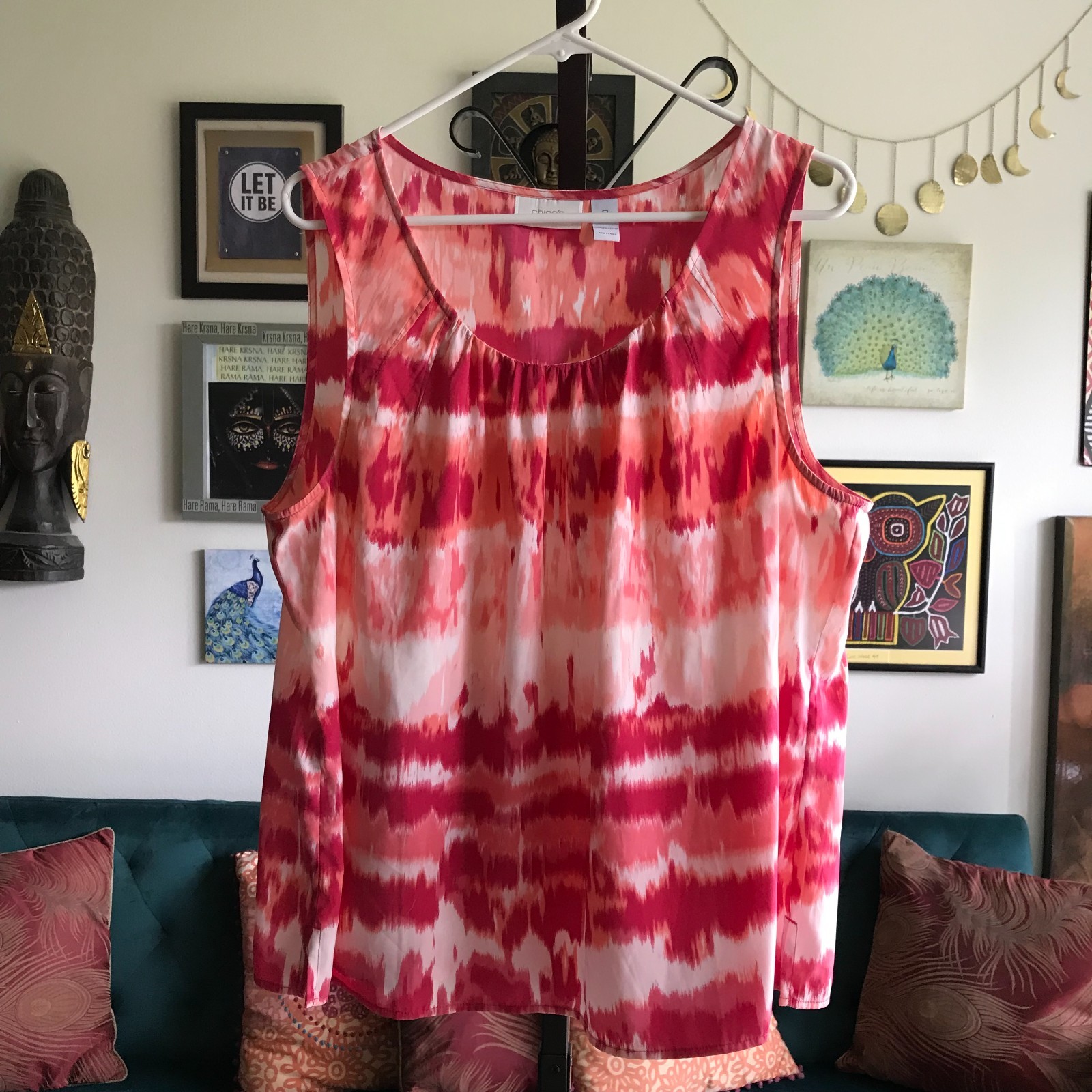 CHICO’S size 3 / XL Shades of Pink Ikat Print Sleeveless Tank Top