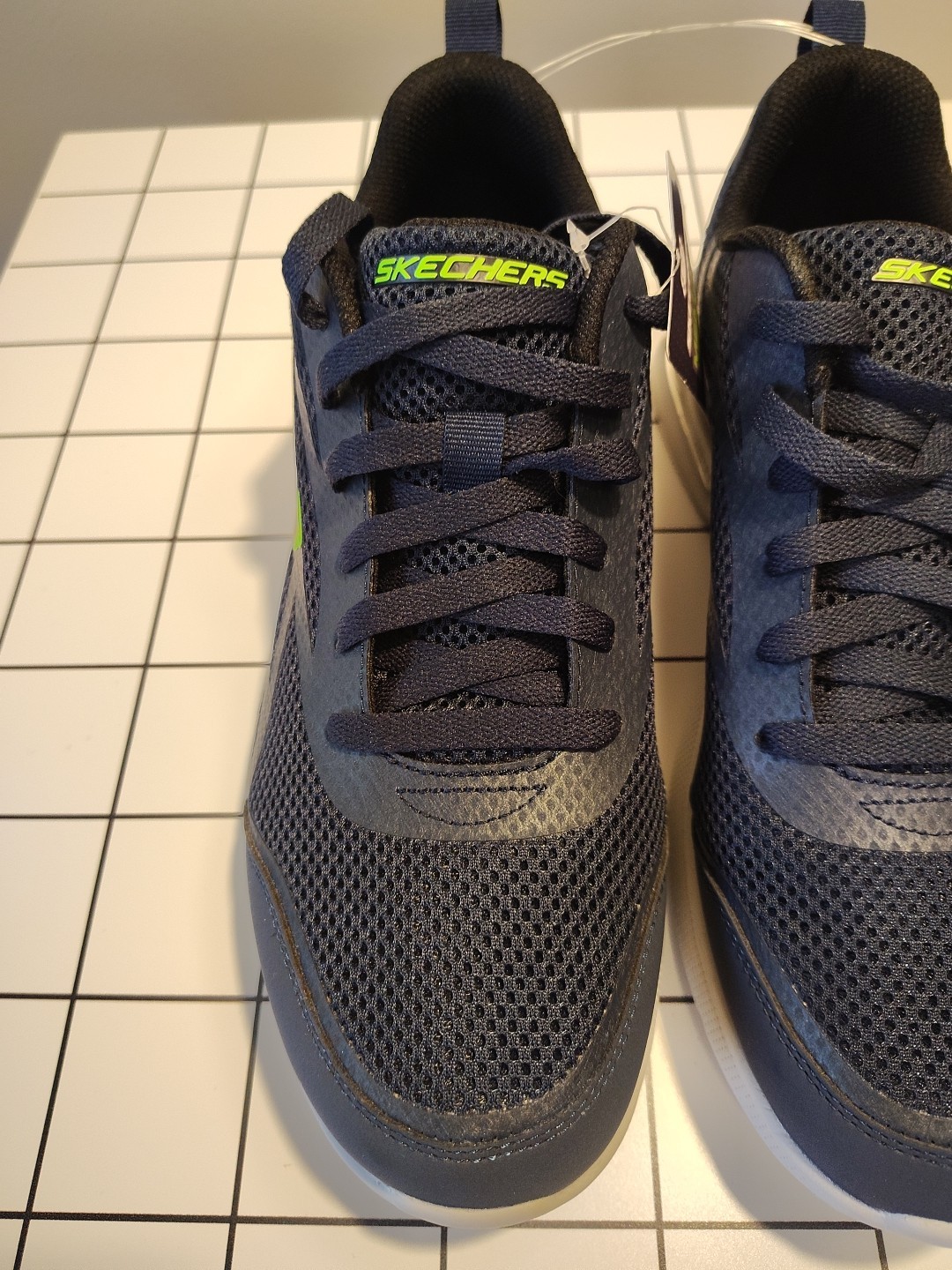 Skechers Mens Memory Foam Sneakers Size 9 Contours Foot Navy Blue Mesh Lace Up