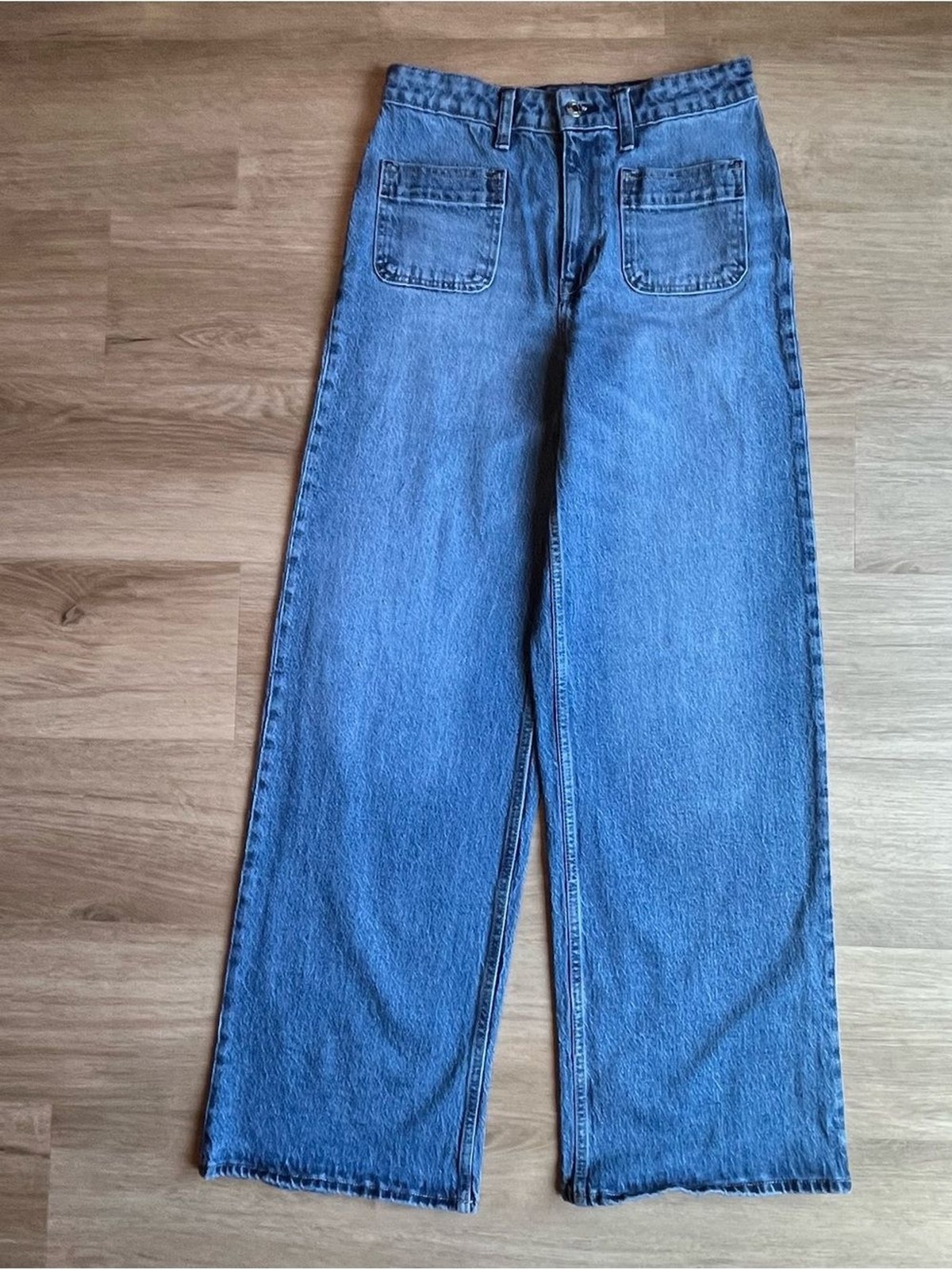 Free Assembly High-Rise Wide-Leg Patch Pocket Jeans Blue Denim Size 4