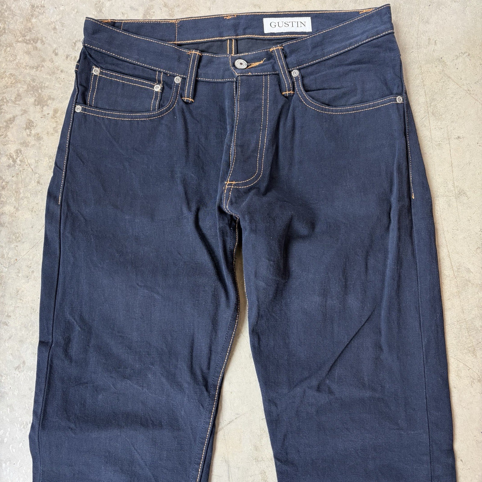 Gustin California Straight Raw Selvedge Jeans Denim Blue Button Fly Men’s 32×34