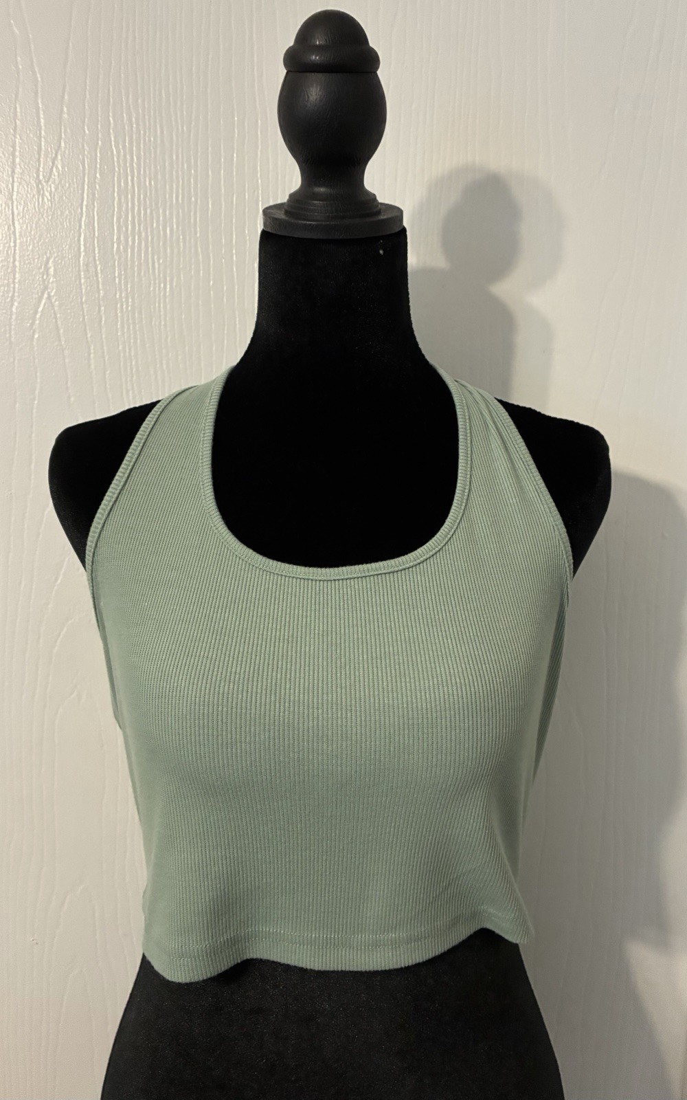 SHEIN Sage Green Ribbed Halter Crop Top – Size S 70’s Vintage Style