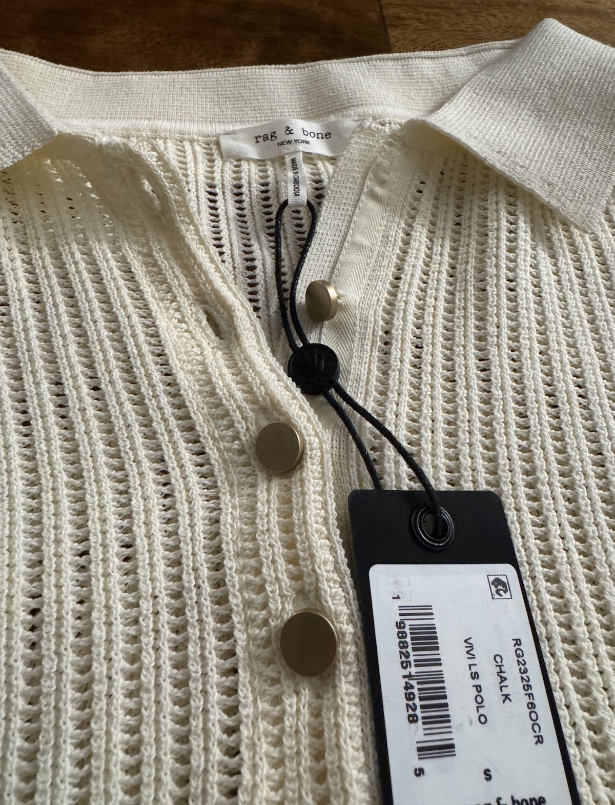 Rag & Bone Vivi Polo Sweater Small Chalk White Pointelle Knit Collared