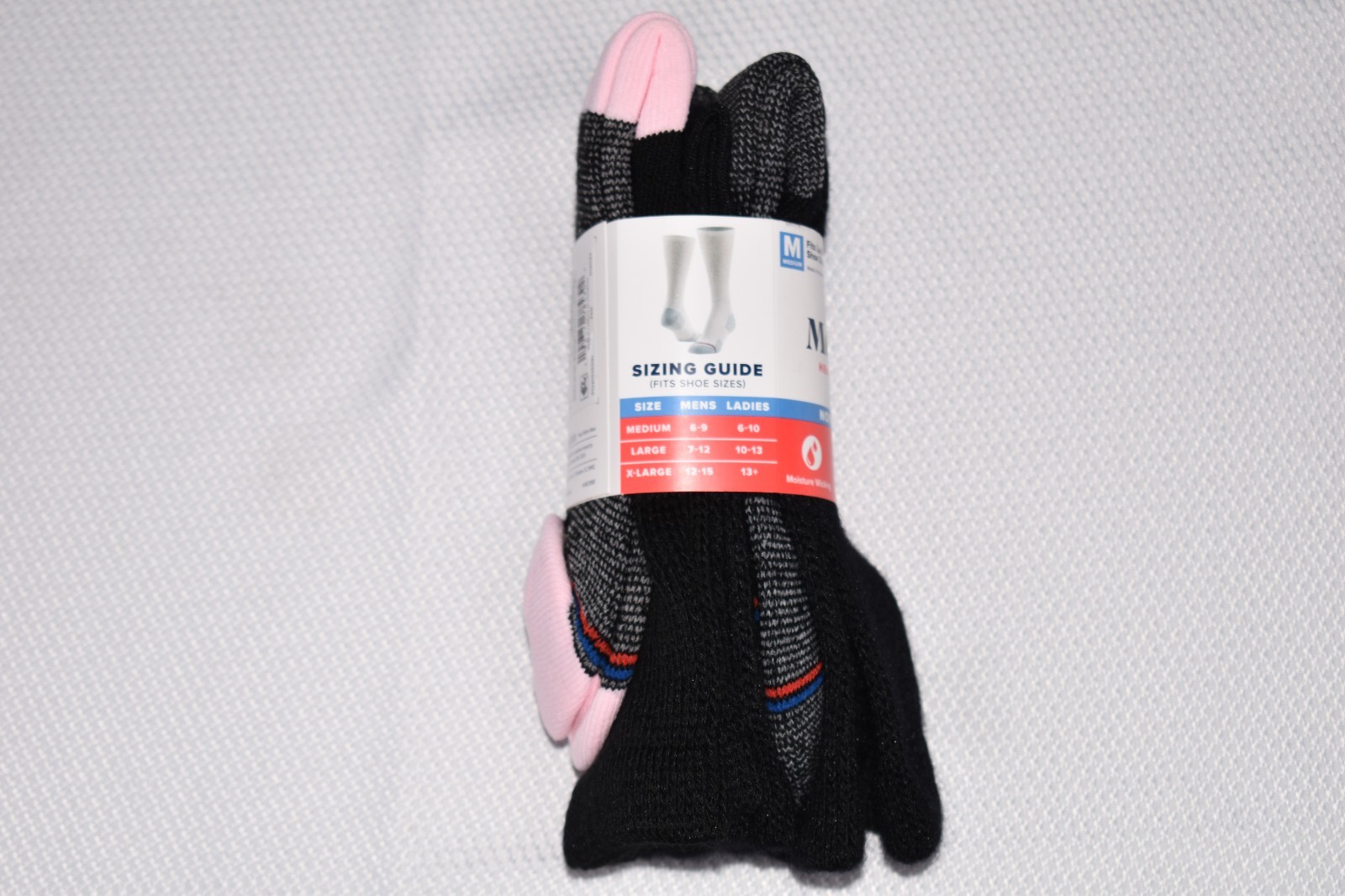 NWT MEDIPEDS 3-Pack Non-Binding Crew Socks Black and Pink